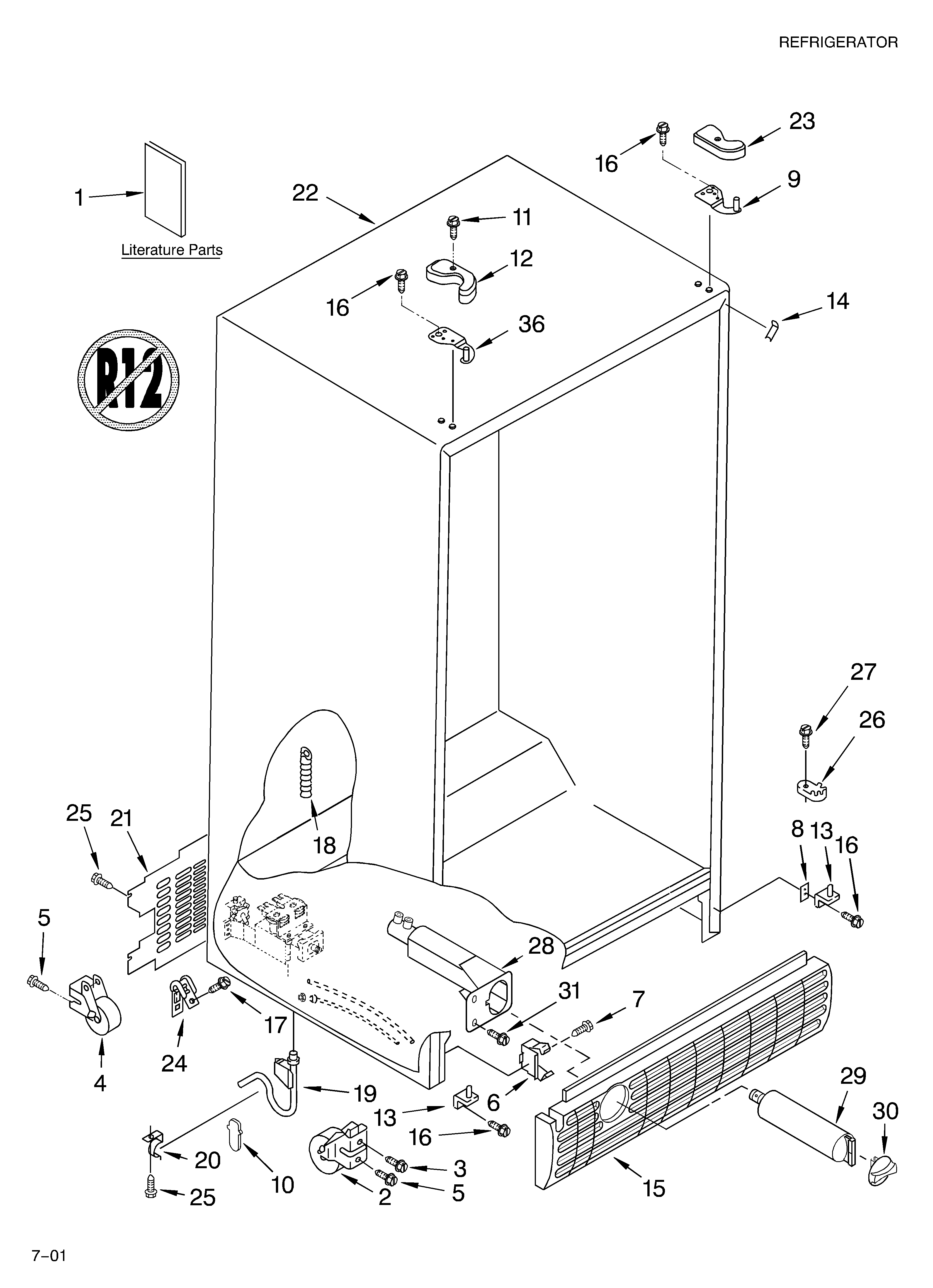 KitchenAid KSRG27FKWH01 cabinet/literature diagram