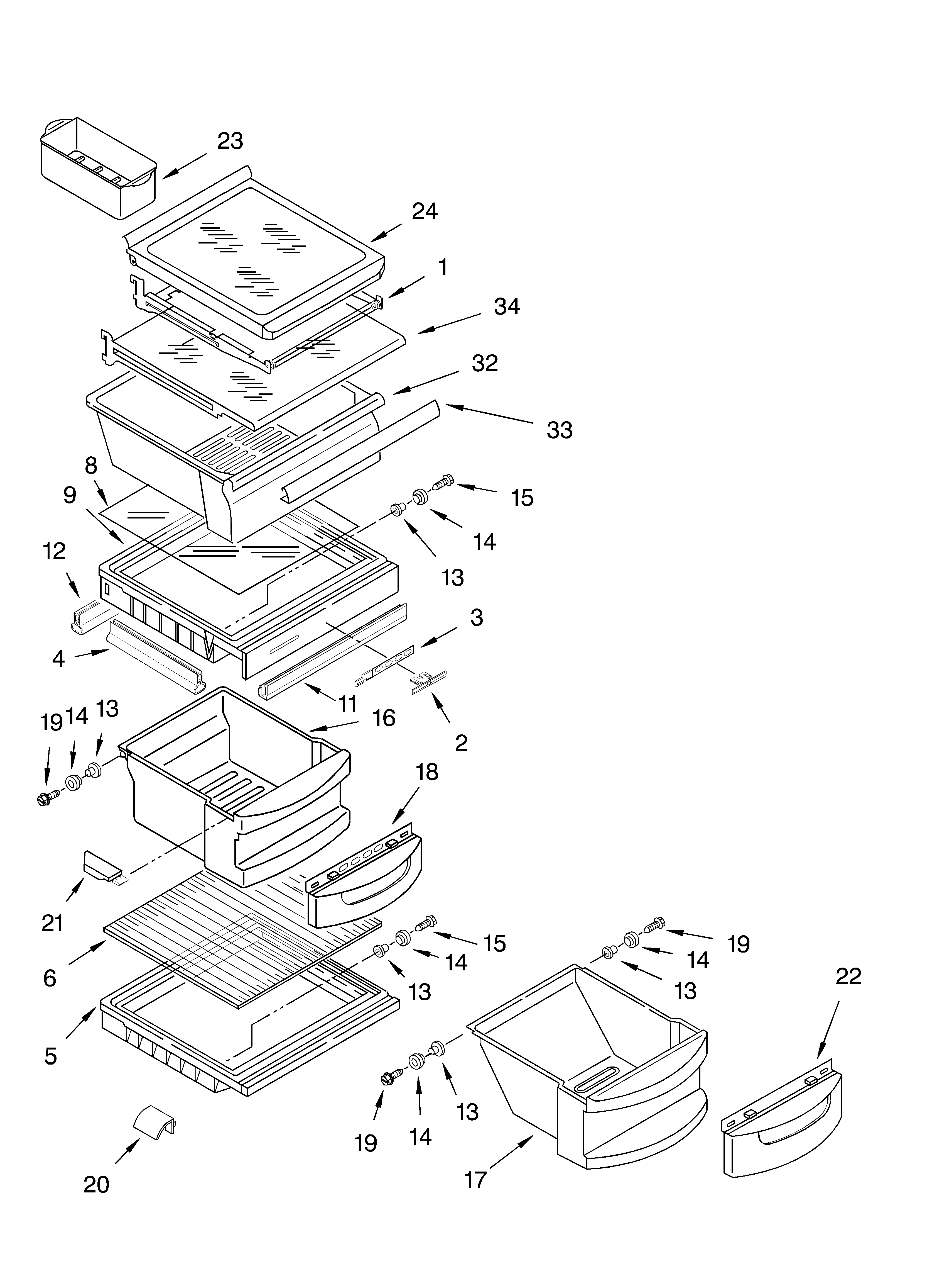 KitchenAid KSRG27FKWH01 refrigerator shelf diagram