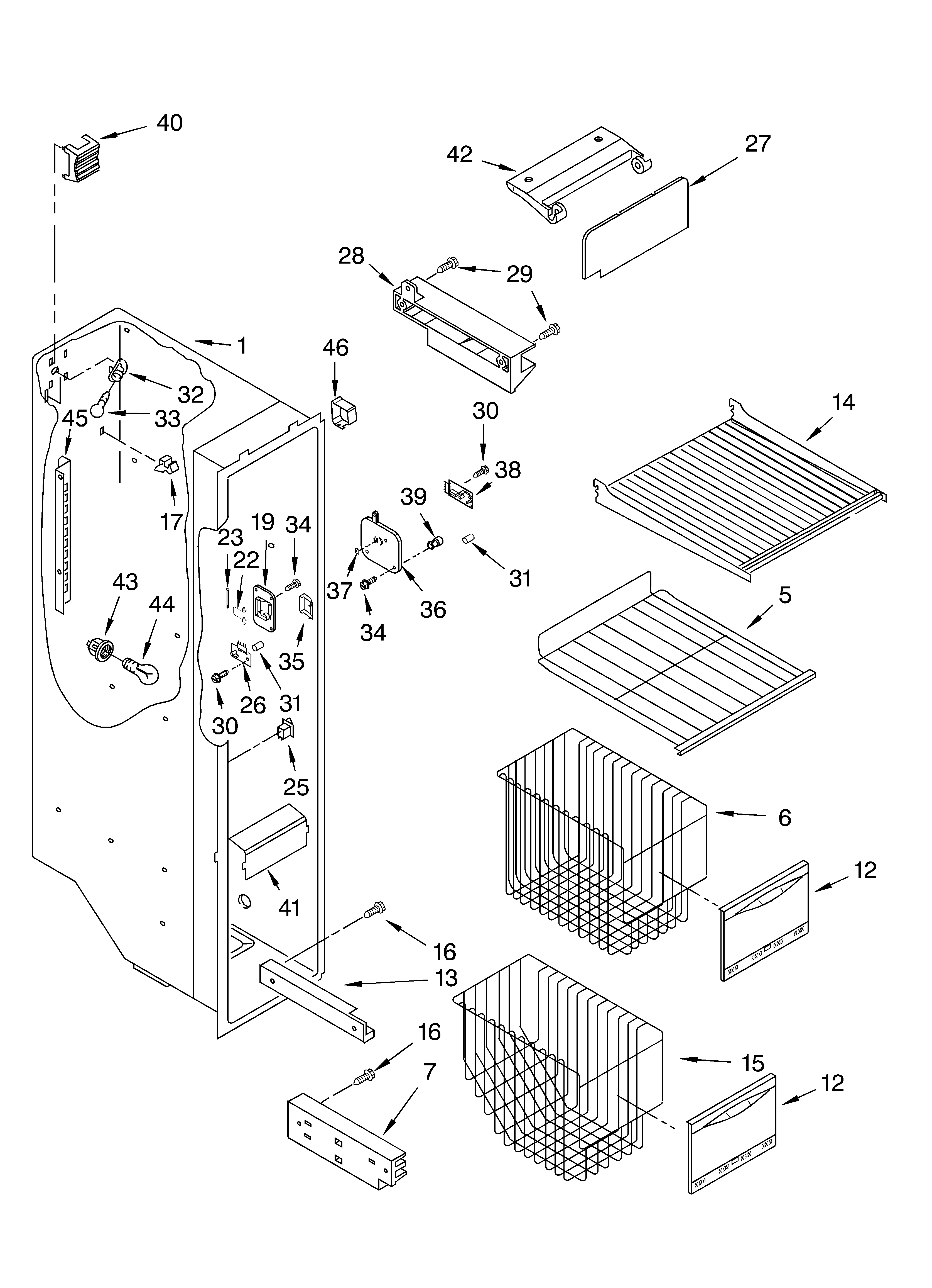 KitchenAid KSRG27FKWH01 freezer liner diagram