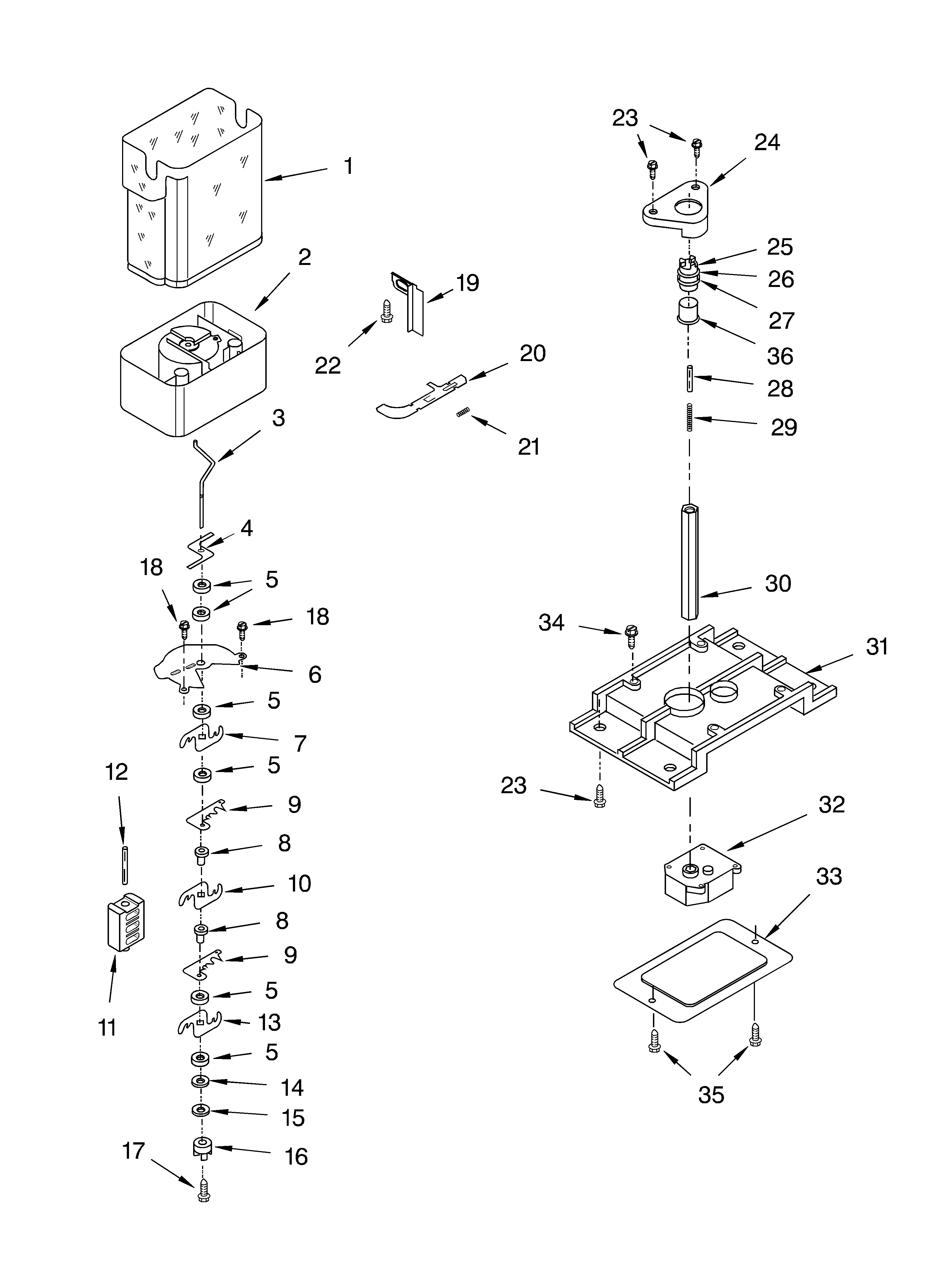 KitchenAid KSRG27FKWH01 motor and ice container diagram
