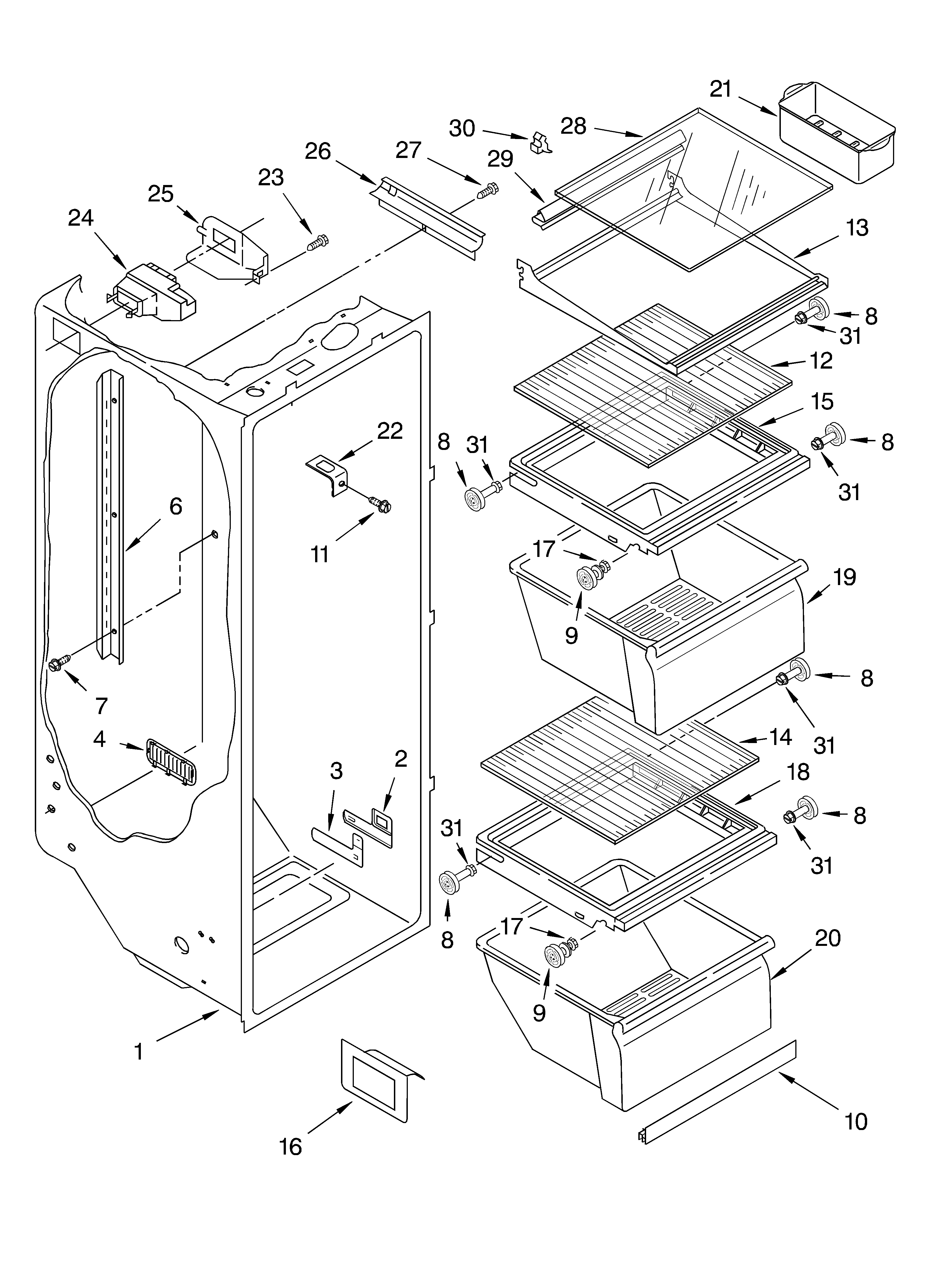 Whirlpool ED0GTKXKQ00 refrigerator liner diagram