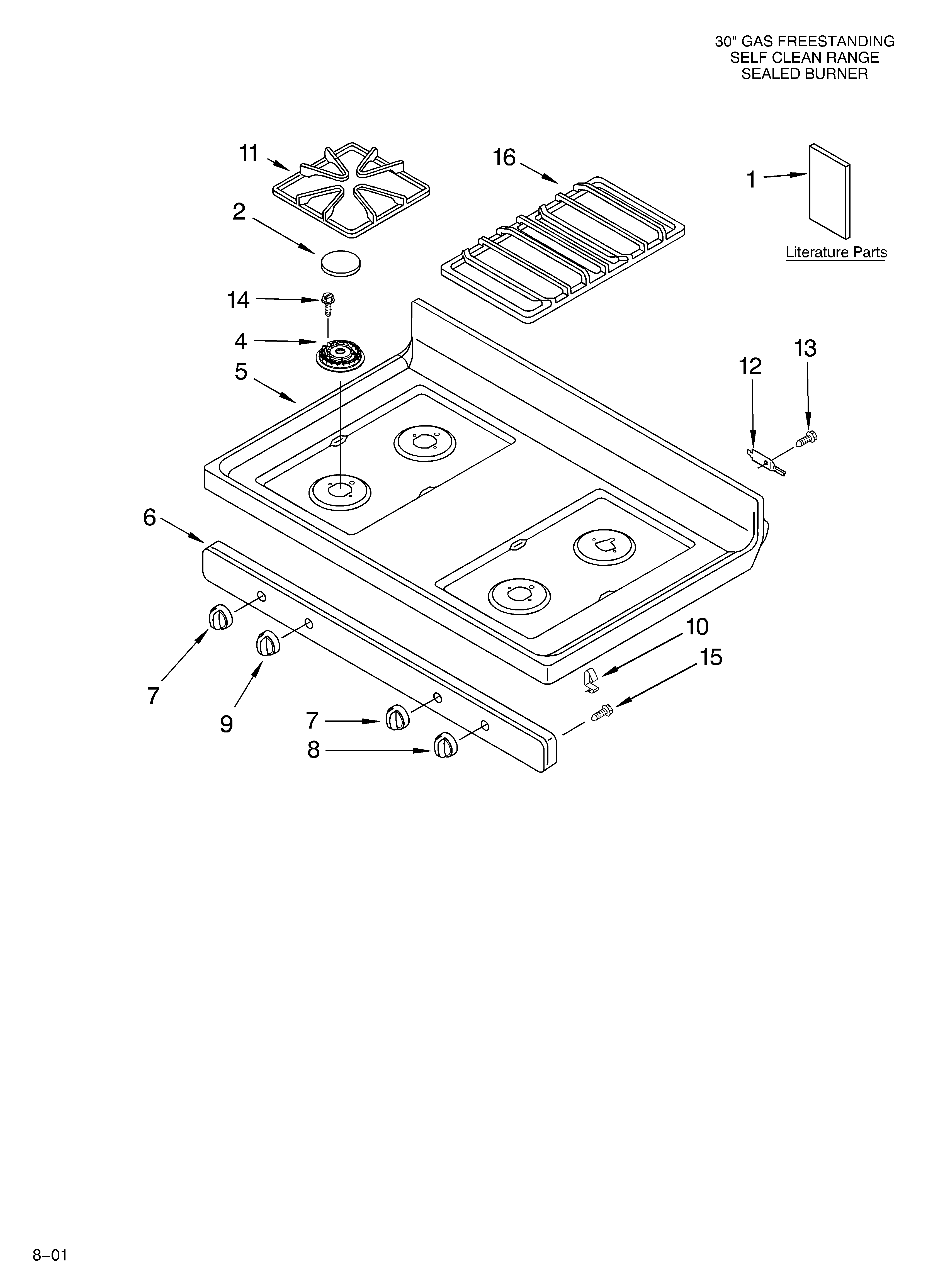 Whirlpool SF195LEKB0 cooktop/literature diagram