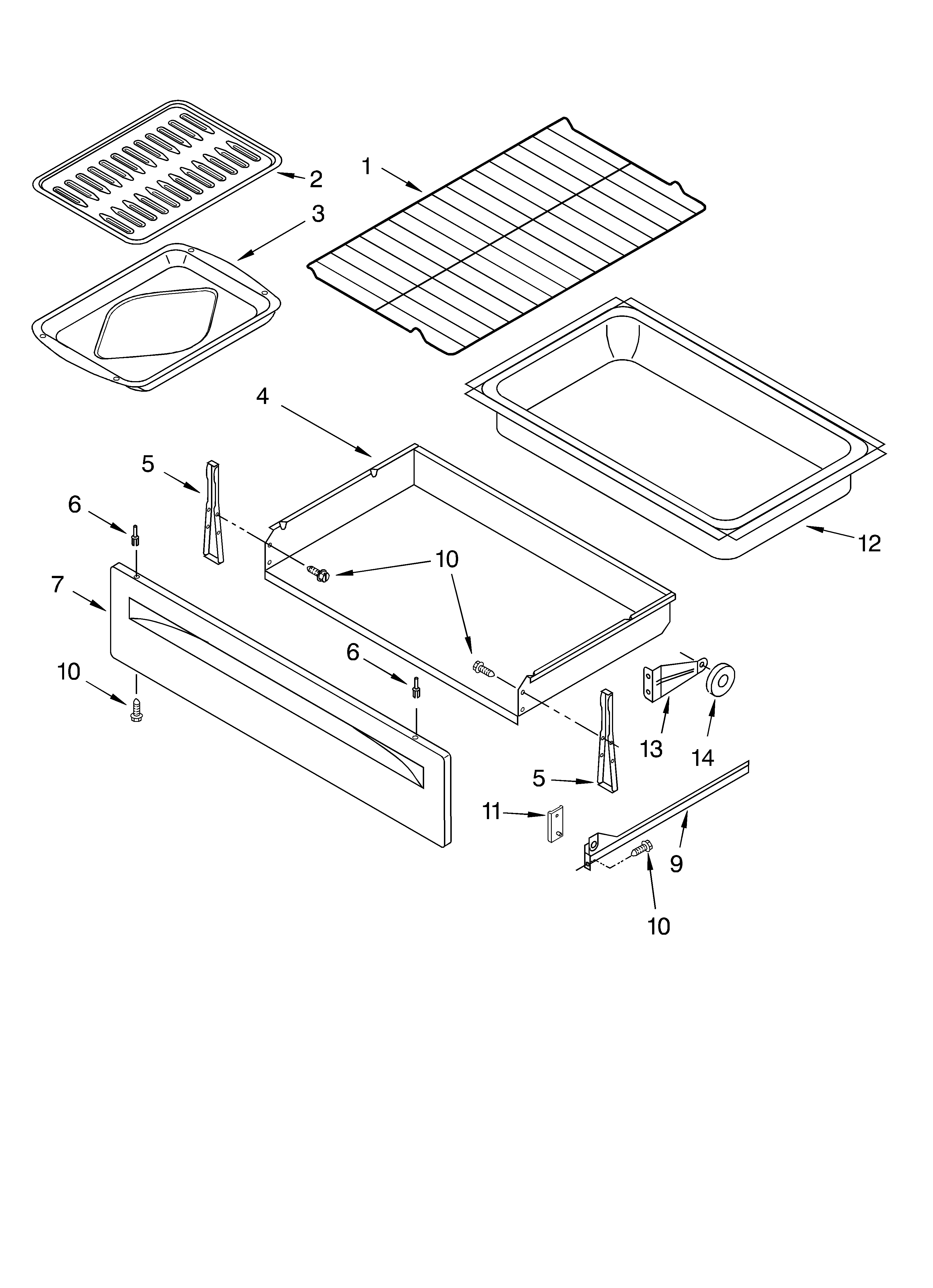 Whirlpool SF195LEKB0 drawer & broiler diagram