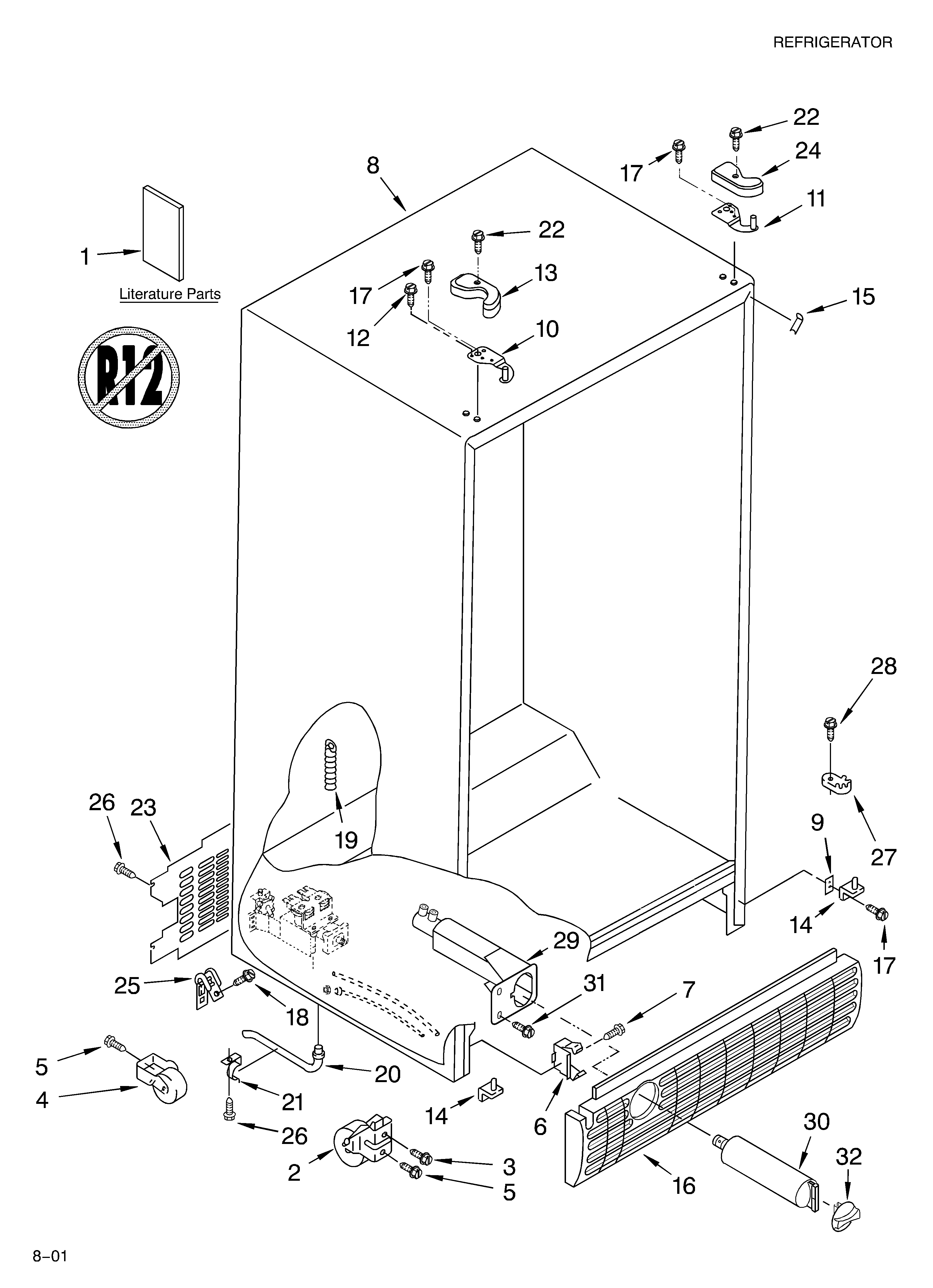 KitchenAid KSRD22FKBT01 cabinet/literature diagram