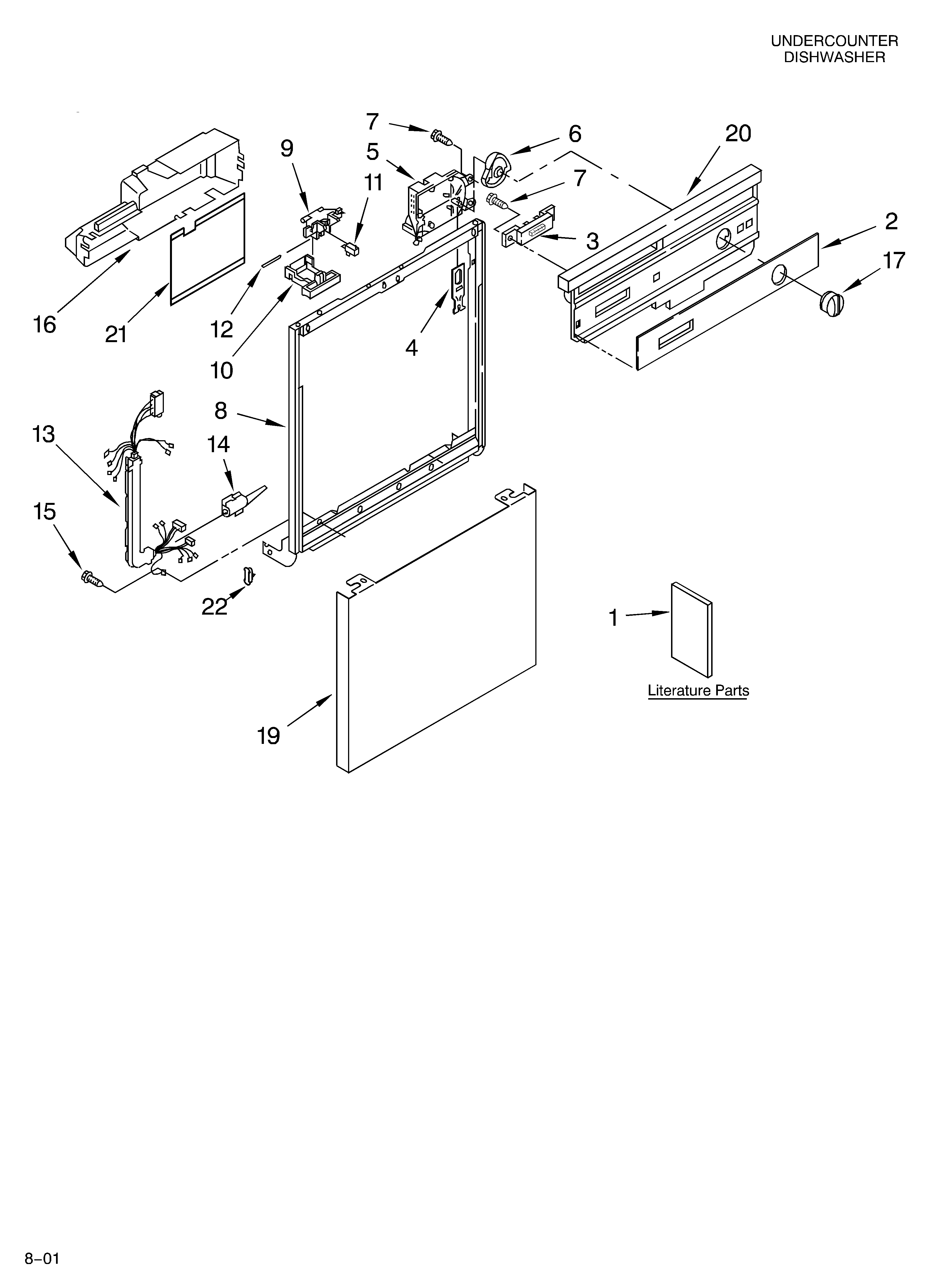 Whirlpool DU840SWKQ0 frame and console/literature diagram
