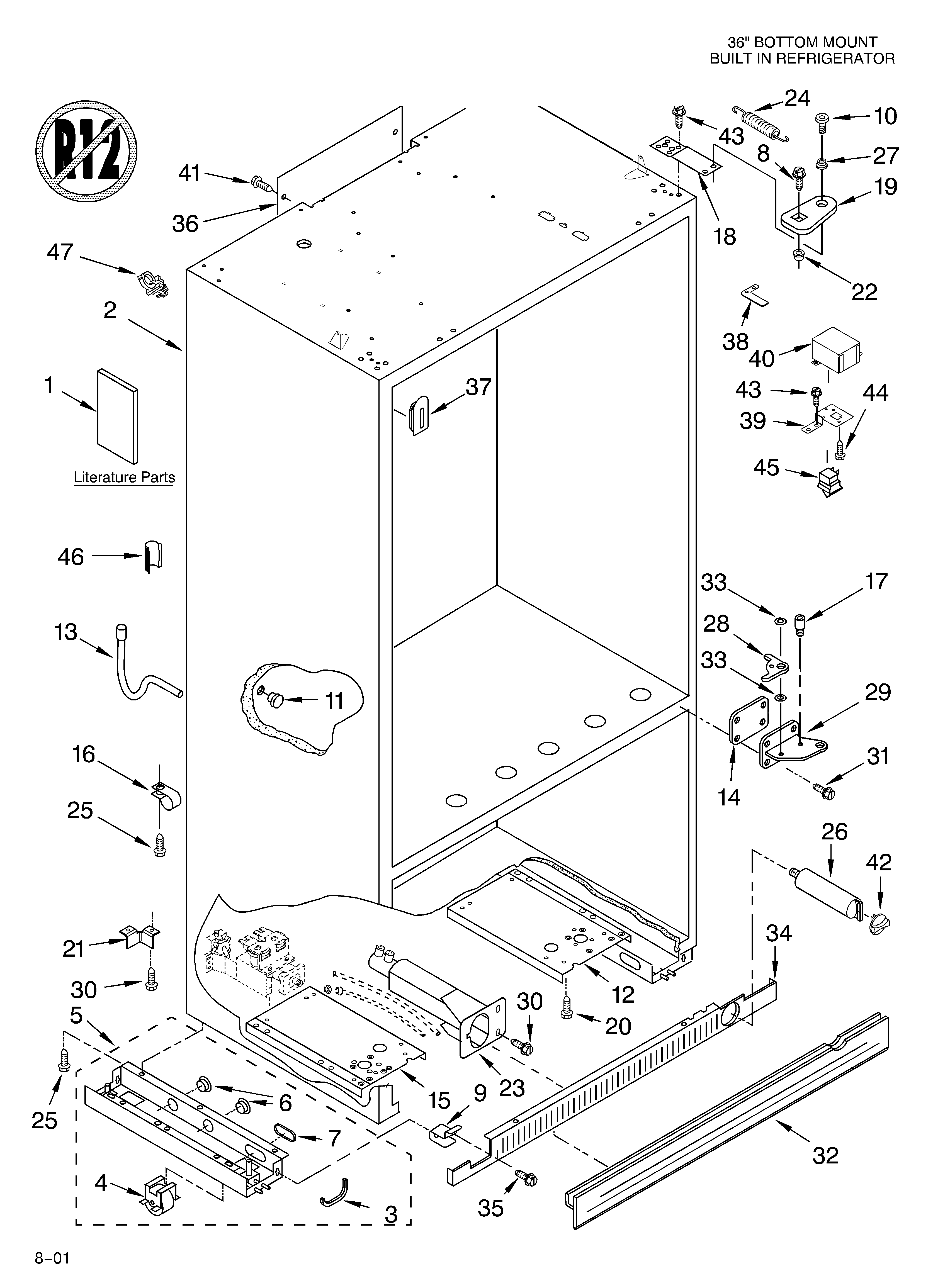 KitchenAid KBRC36FKU00 cabinet/literature diagram
