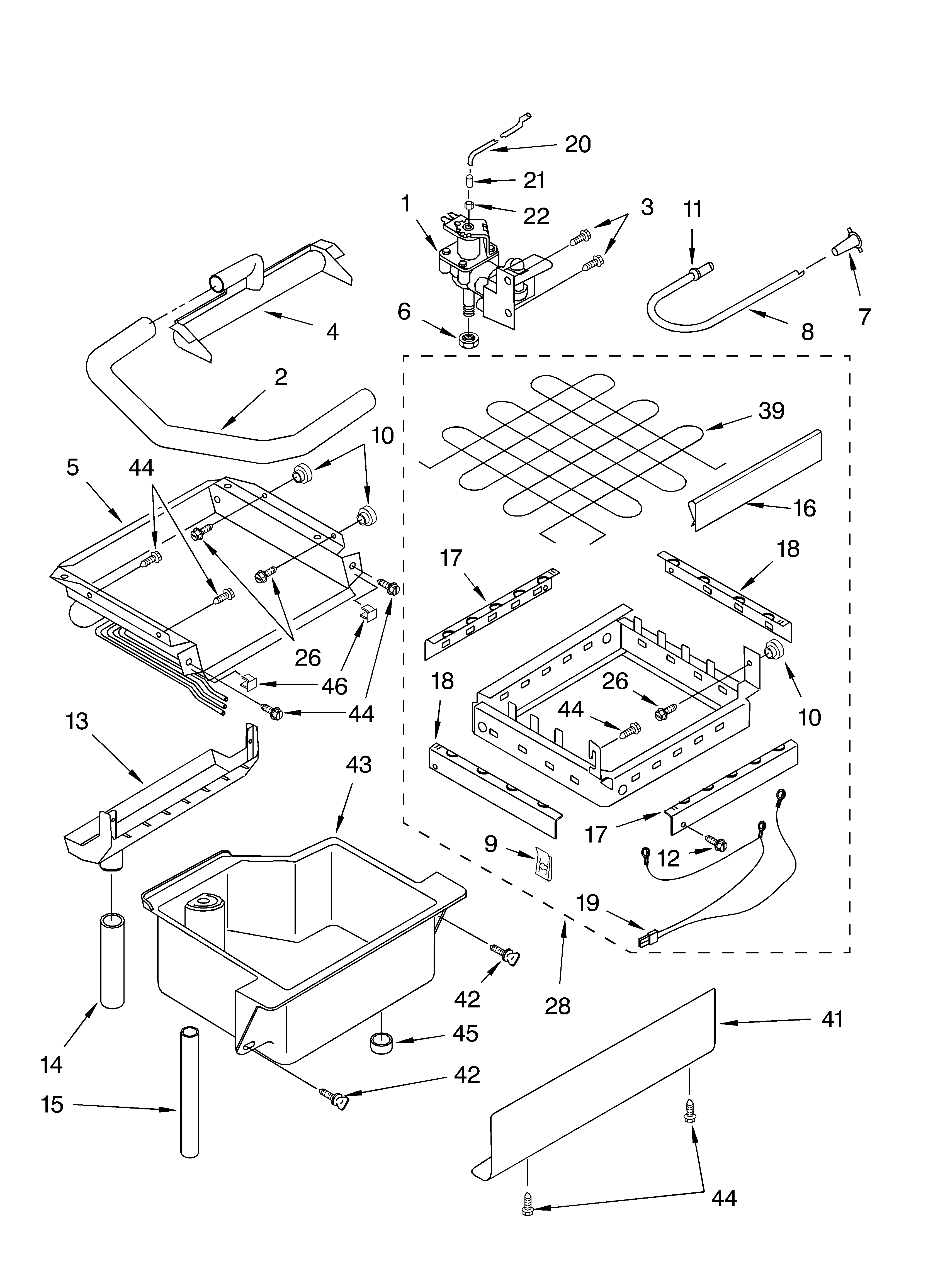 KitchenAid KUIS155HPW3 evaporator, ice cutter grid and water diagram