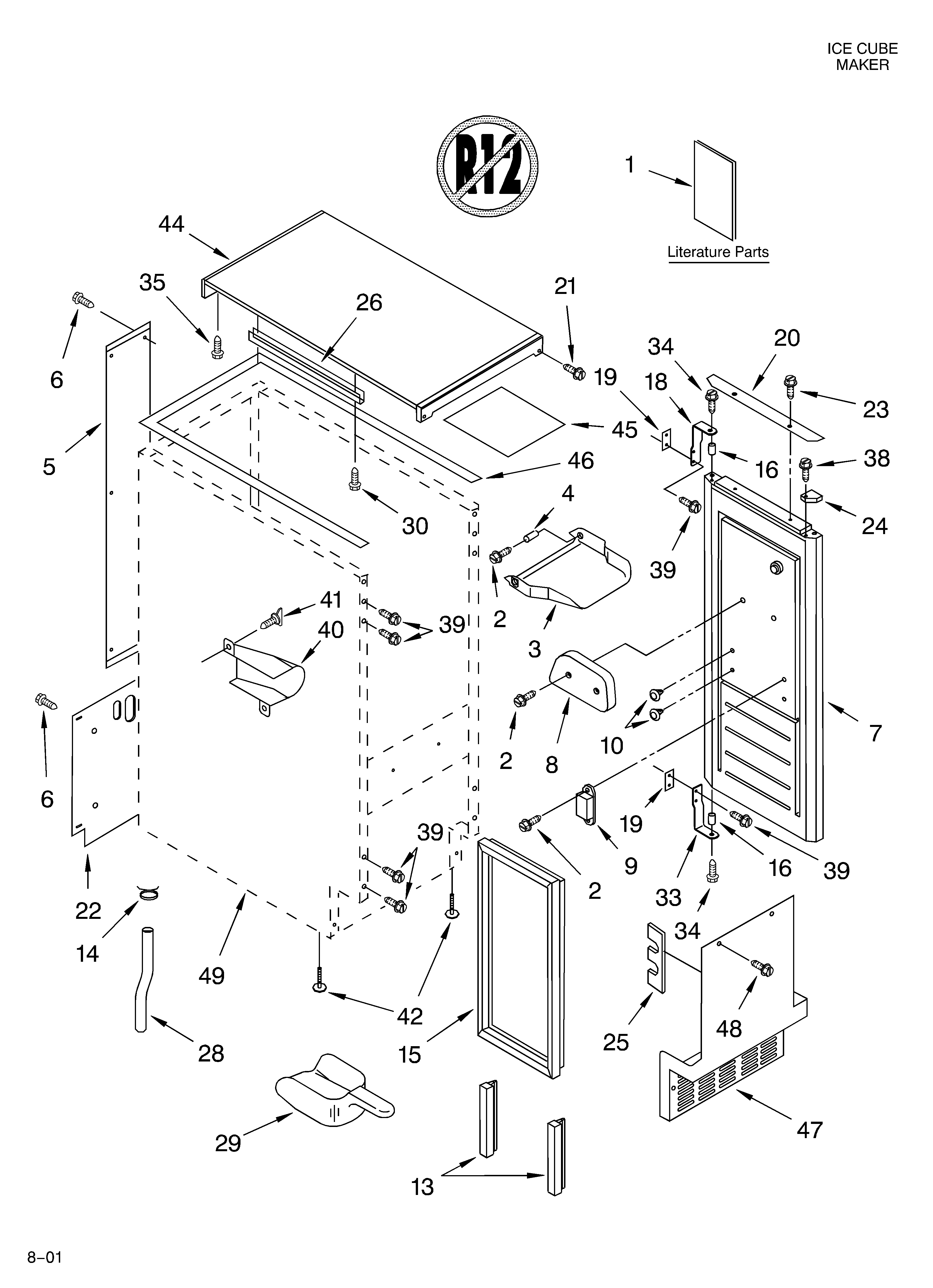 Whirlpool GI1500XHB3 cabinet liner and door/lit/optional diagram
