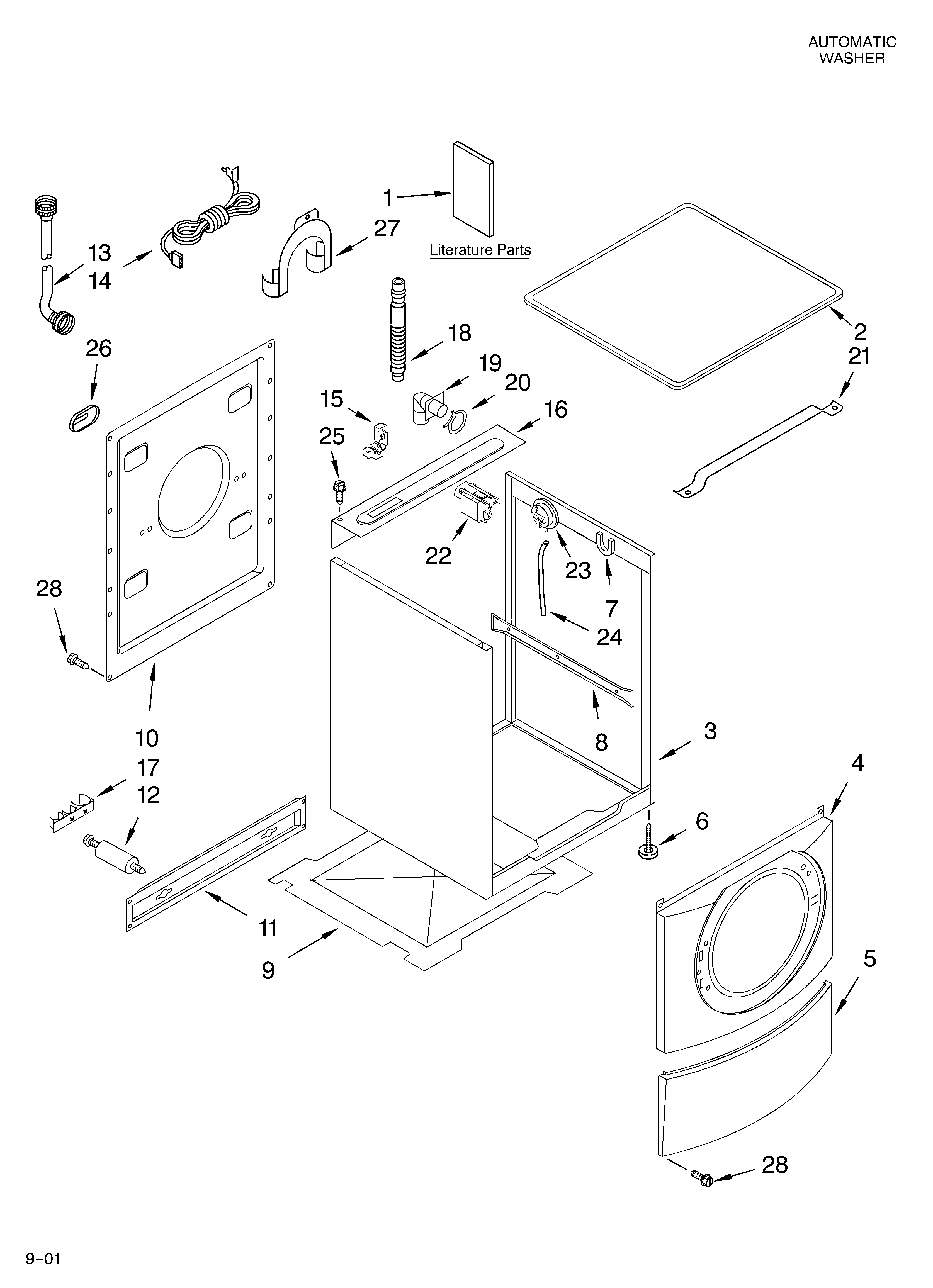 Whirlpool GHW9200LW top and cabinet/literature diagram
