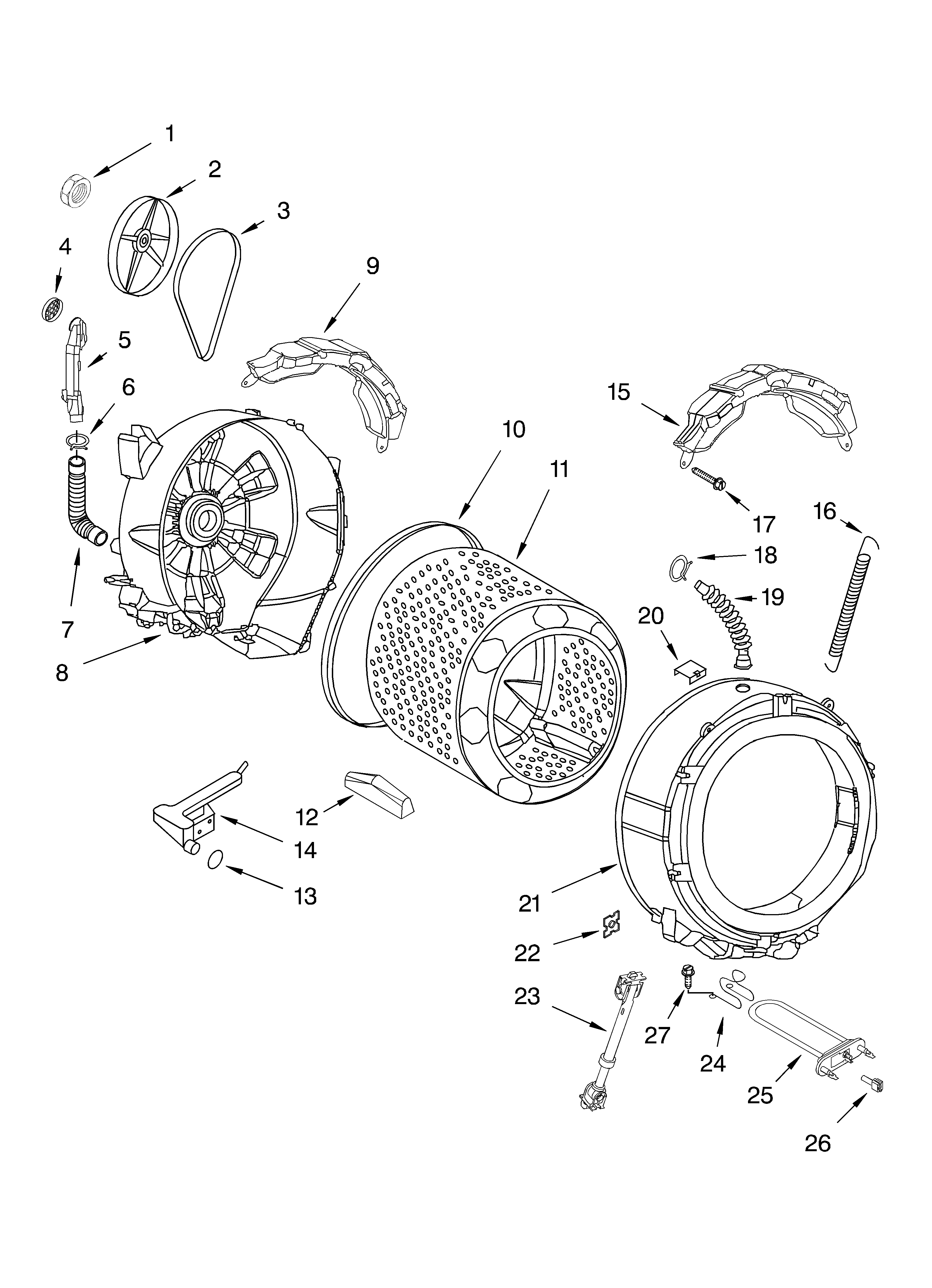 Whirlpool GHW9200LW tub and basket diagram