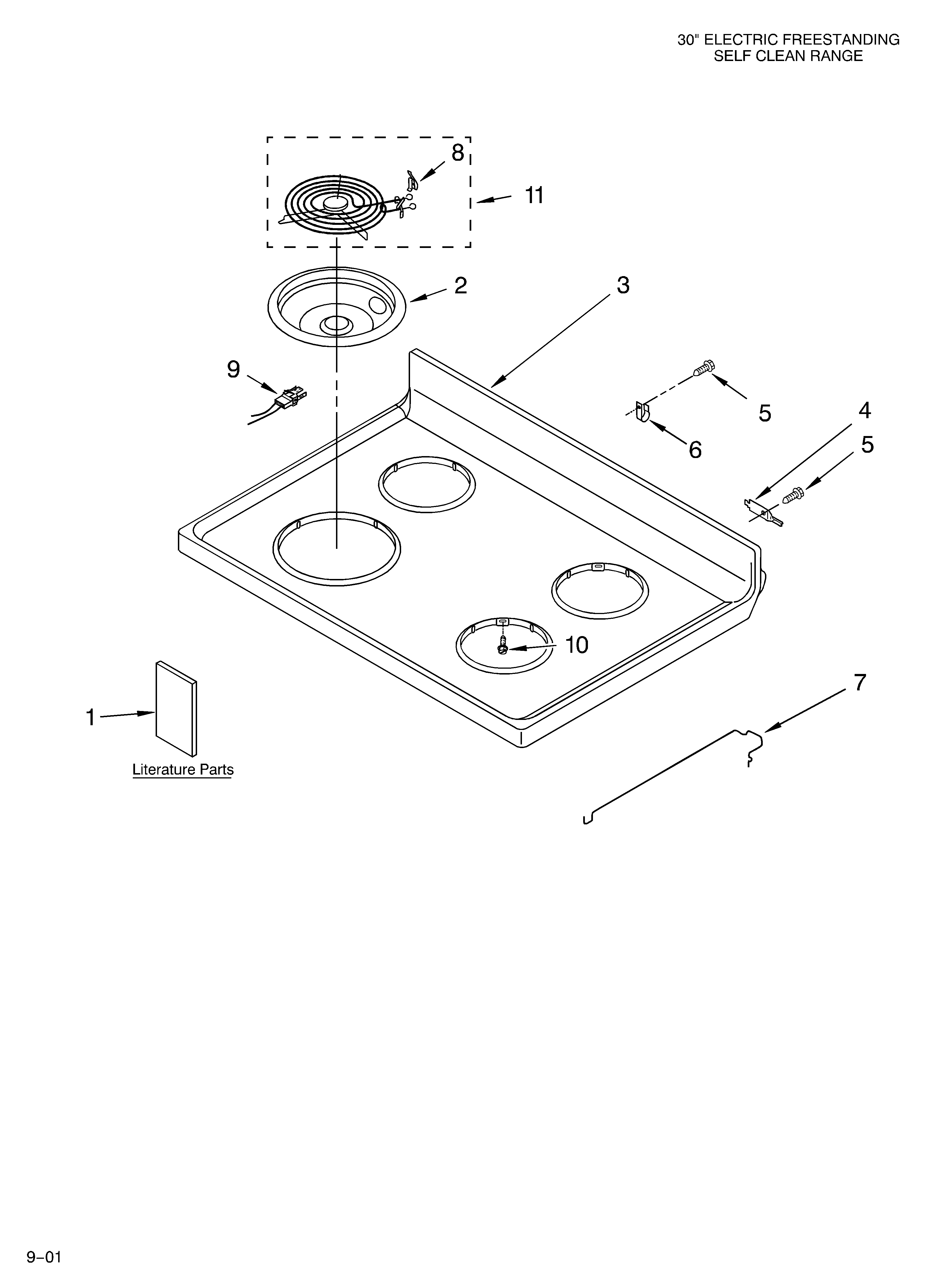 Whirlpool RF389LXKT0 cooktop/literature diagram