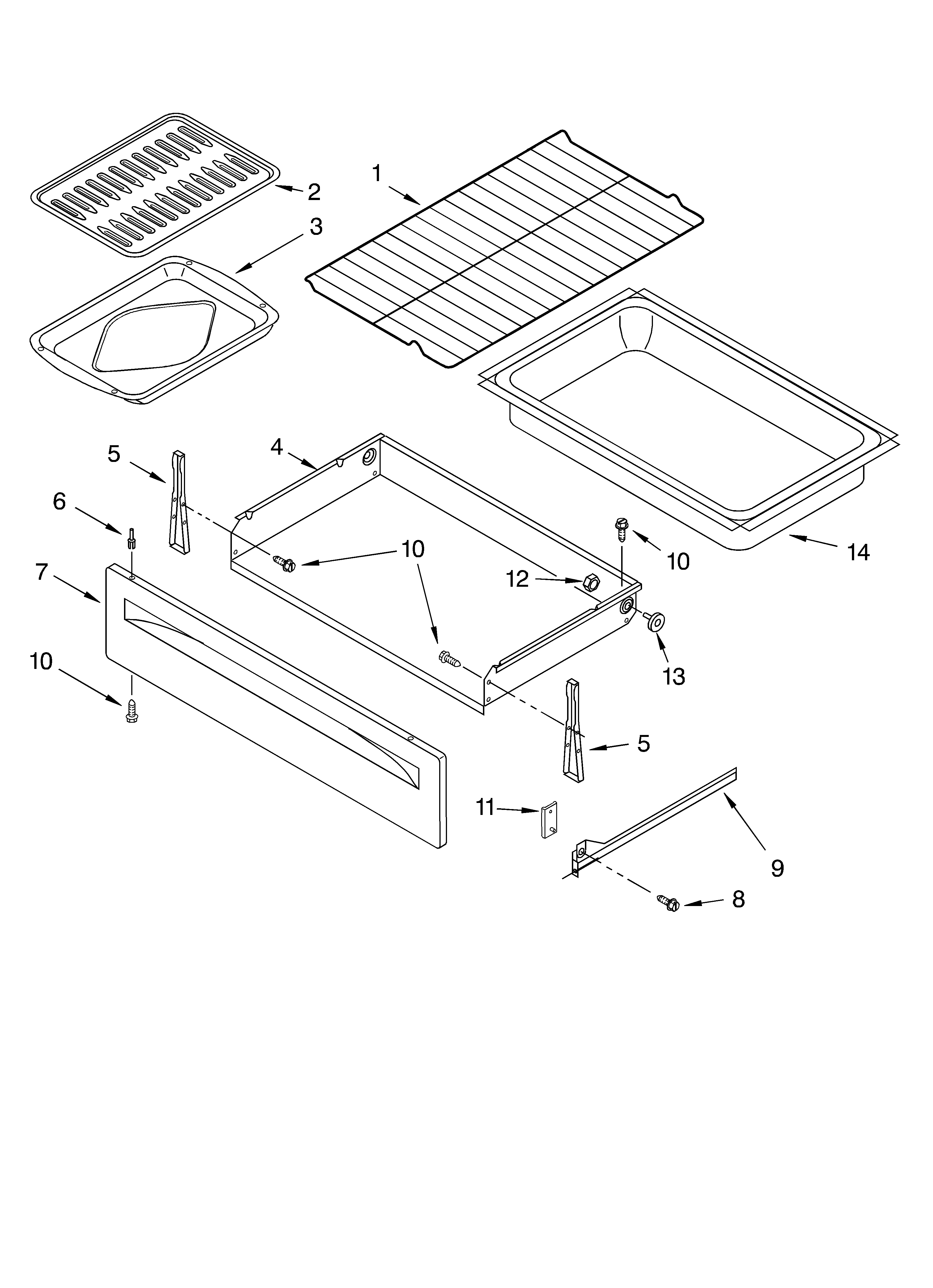 Whirlpool RF389LXKT0 drawer and broiler diagram