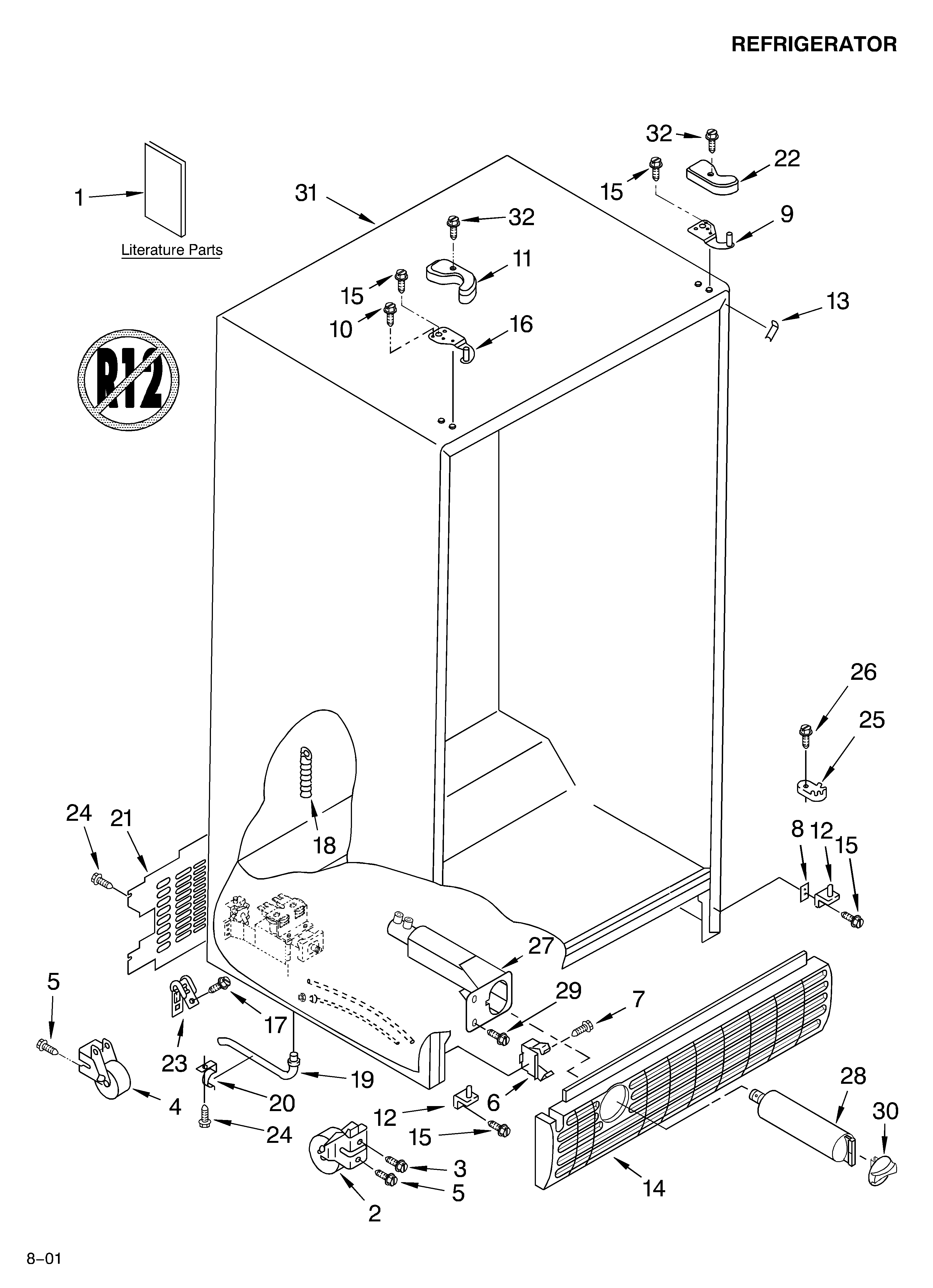 KitchenAid KSRG25FKSS01 cabinet/literature diagram