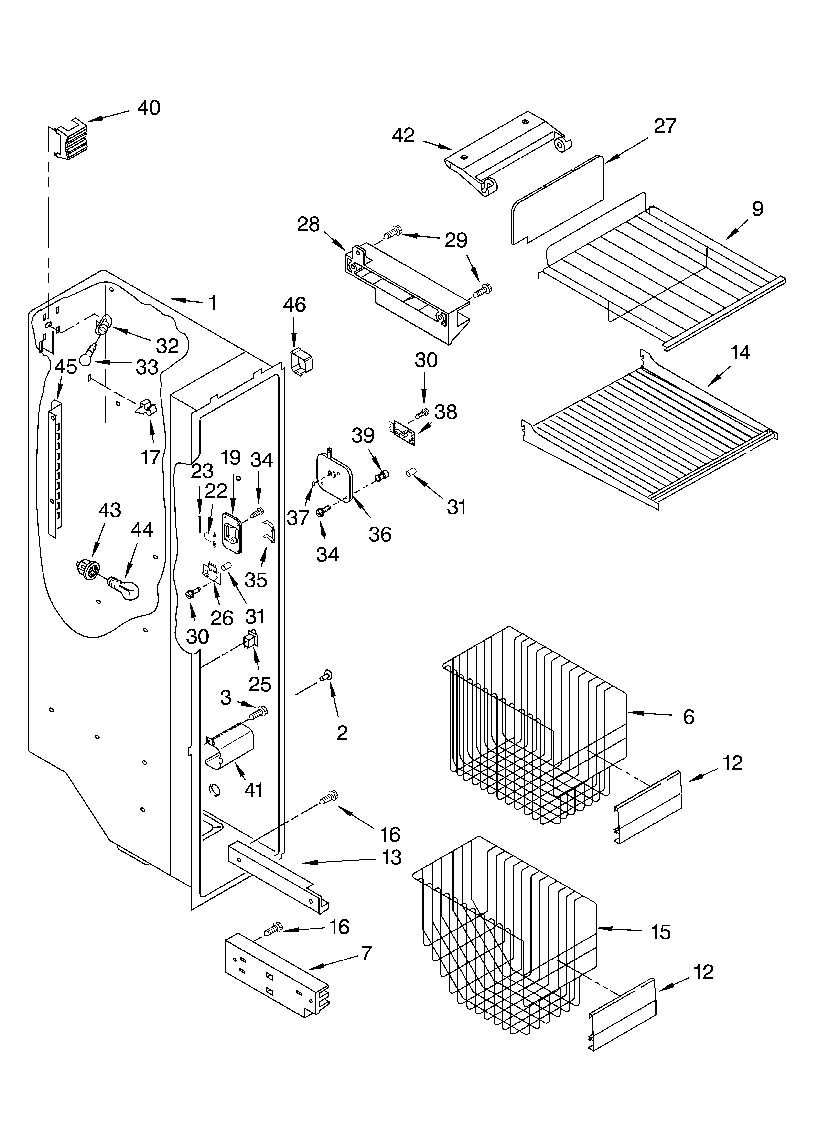 KitchenAid KSRG25FKSS01 freezer liner diagram
