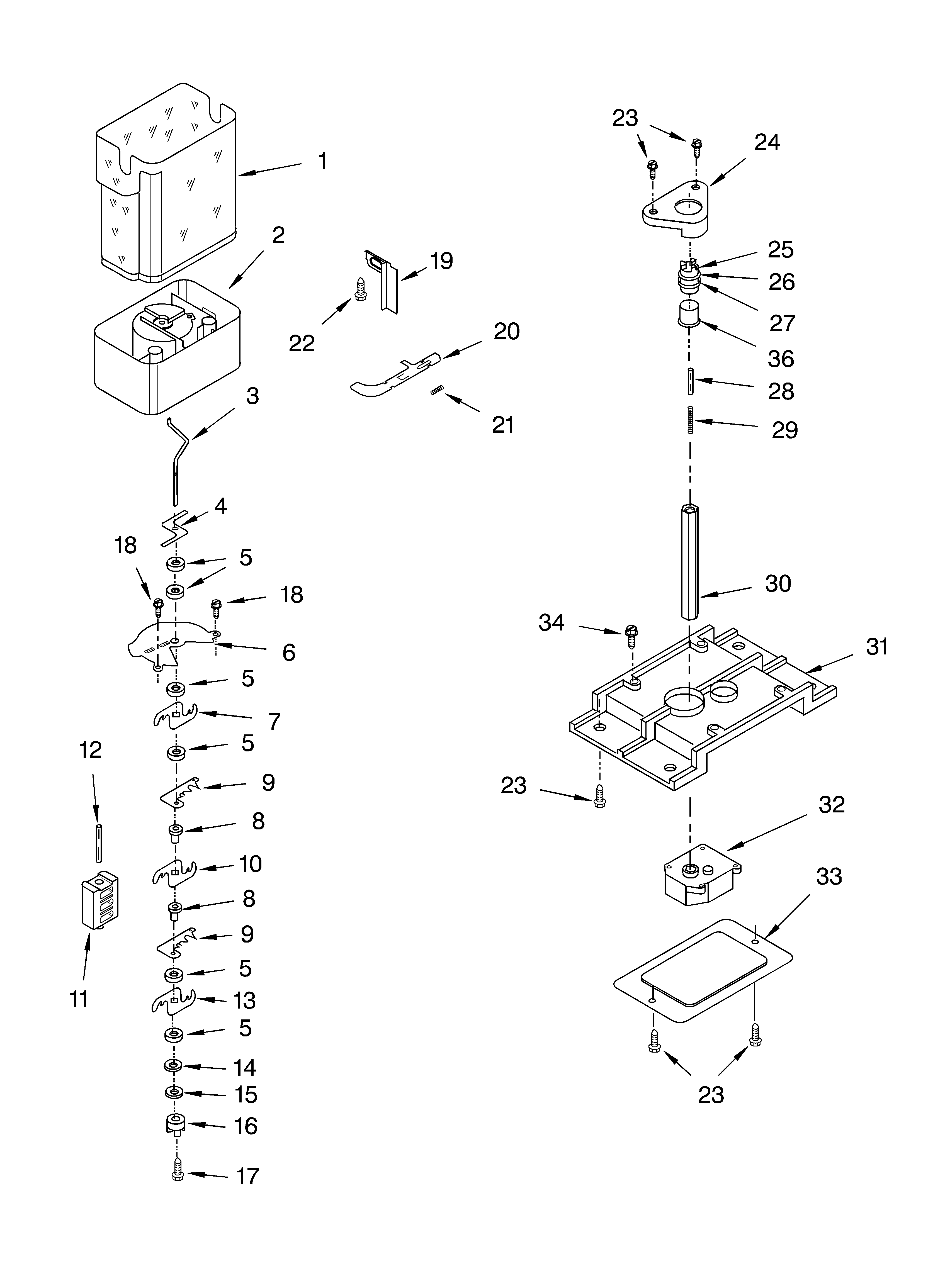 KitchenAid KSRG25FKSS01 motor and ice container diagram