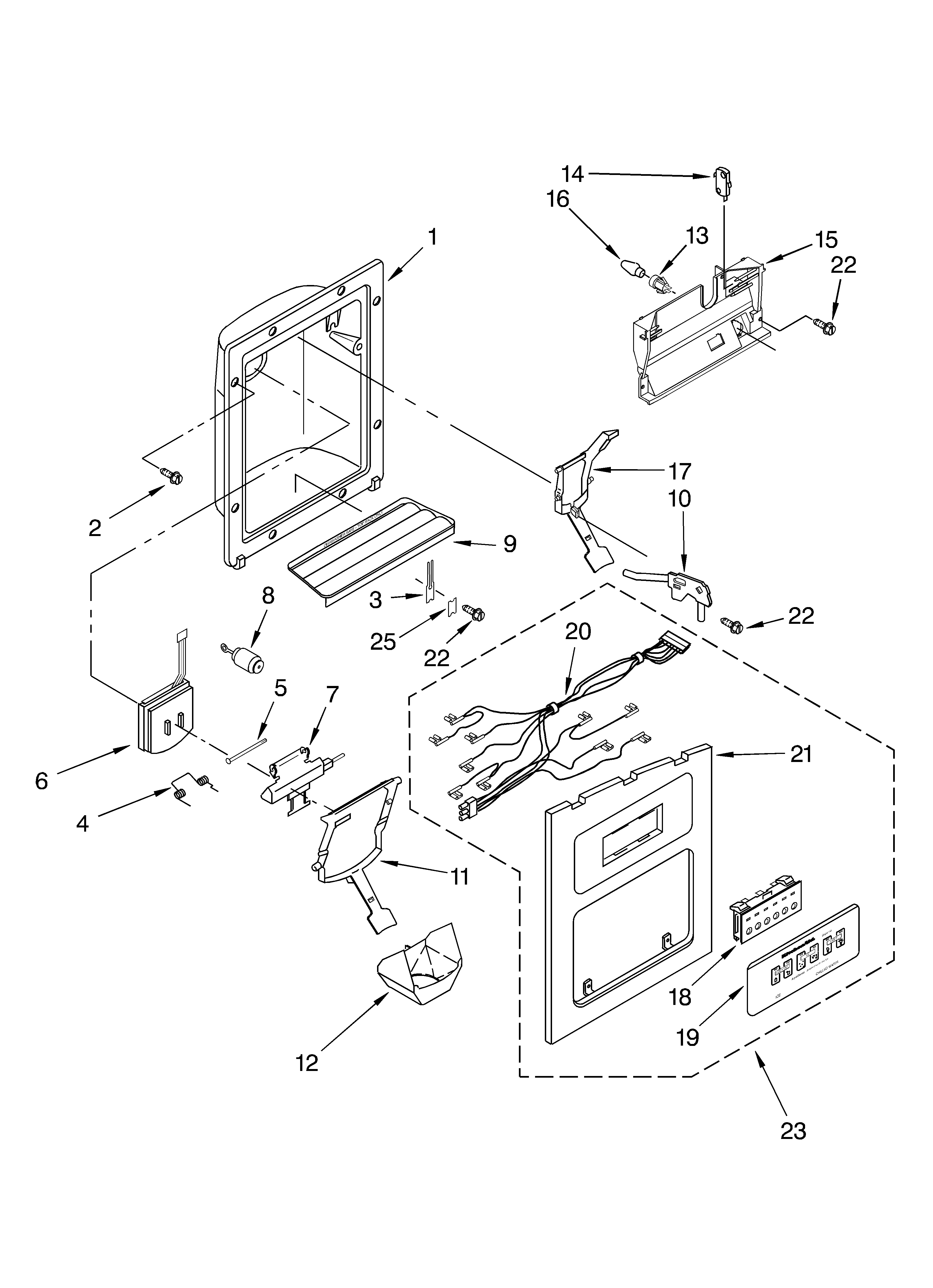 KitchenAid KSRG25FKSS01 dispenser front diagram