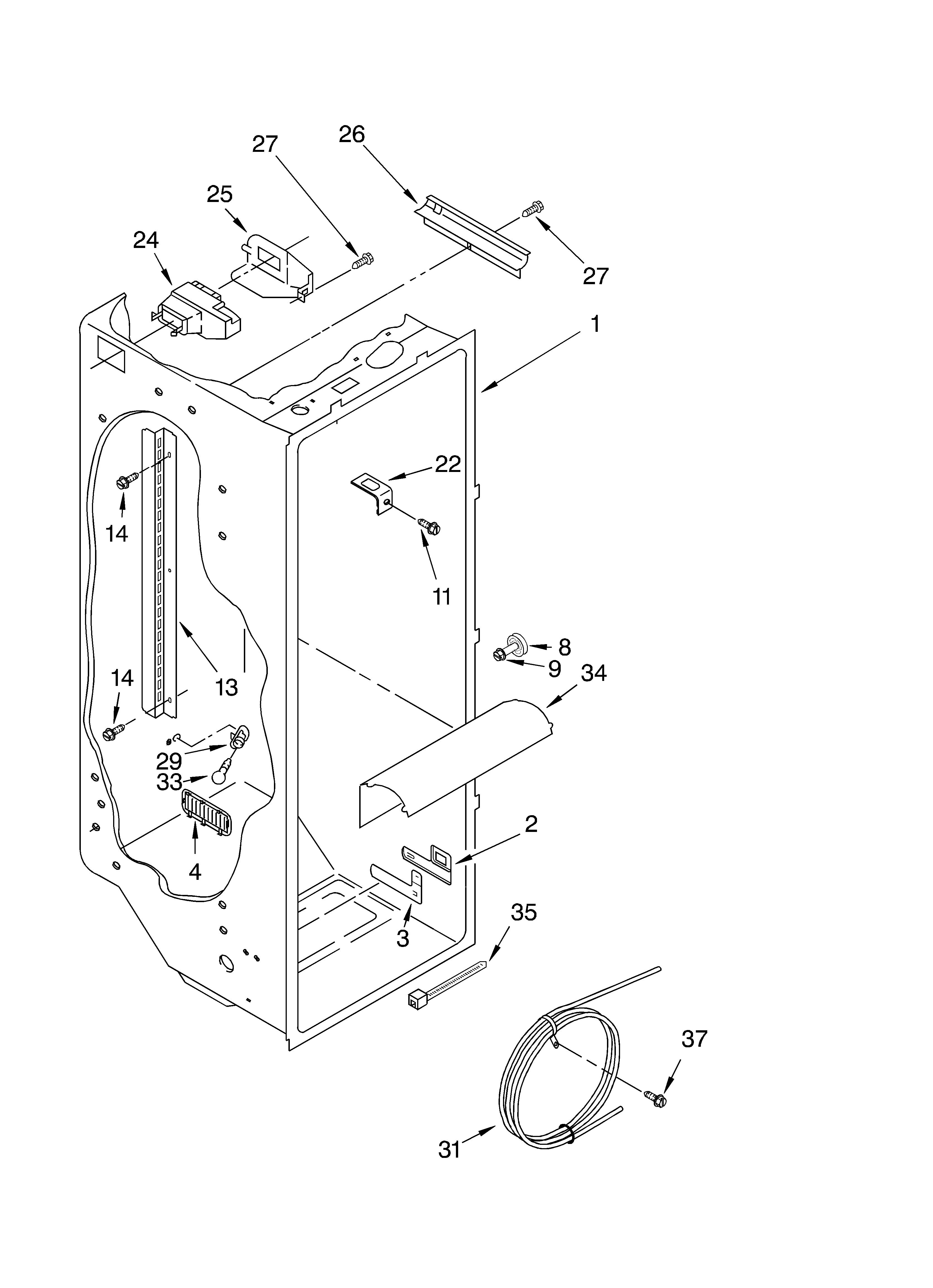 Kirkland SS25AFXKQ00 refrigerator liner diagram