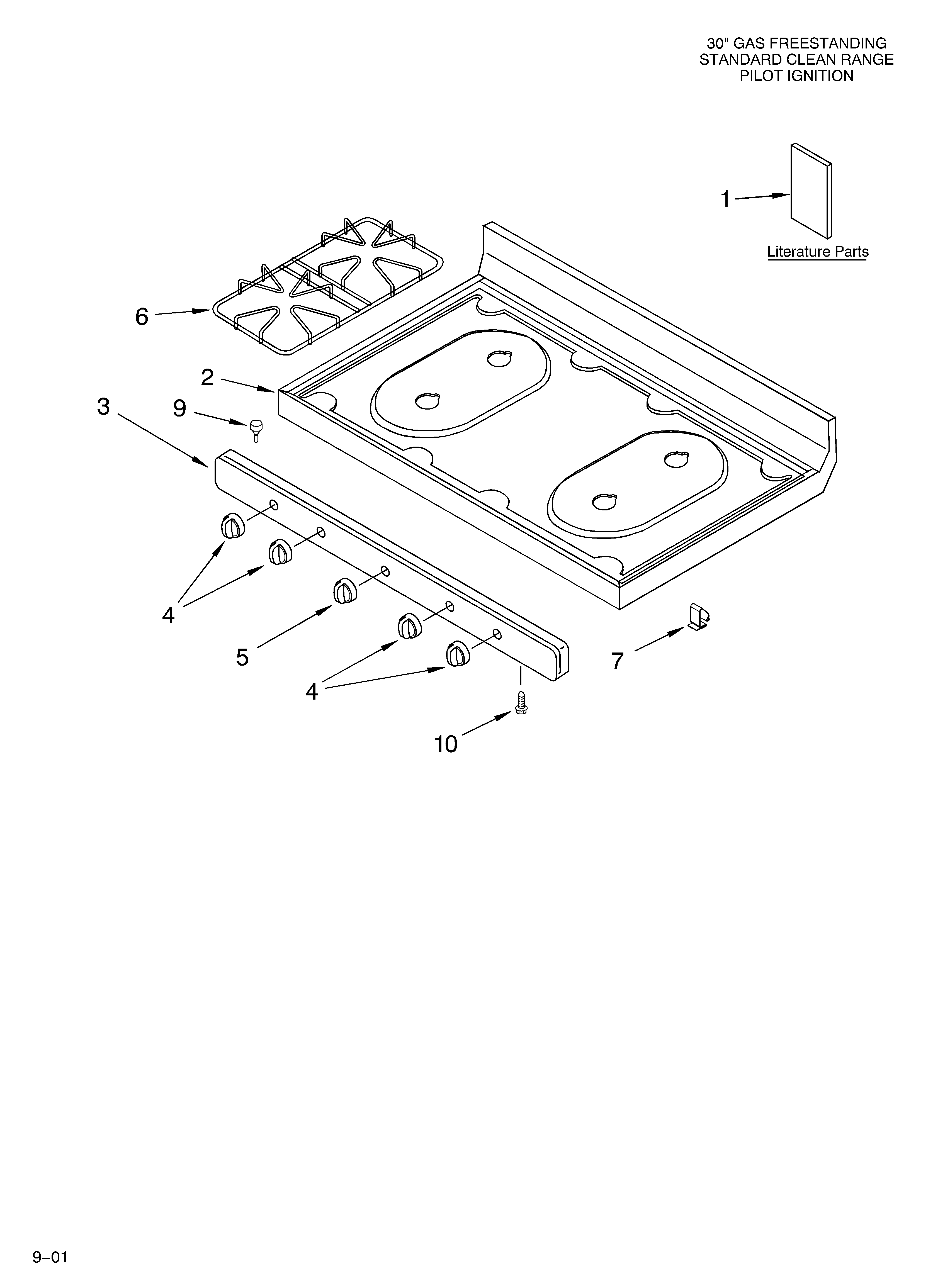 Roper FGP300KW0 cooktop/literature diagram