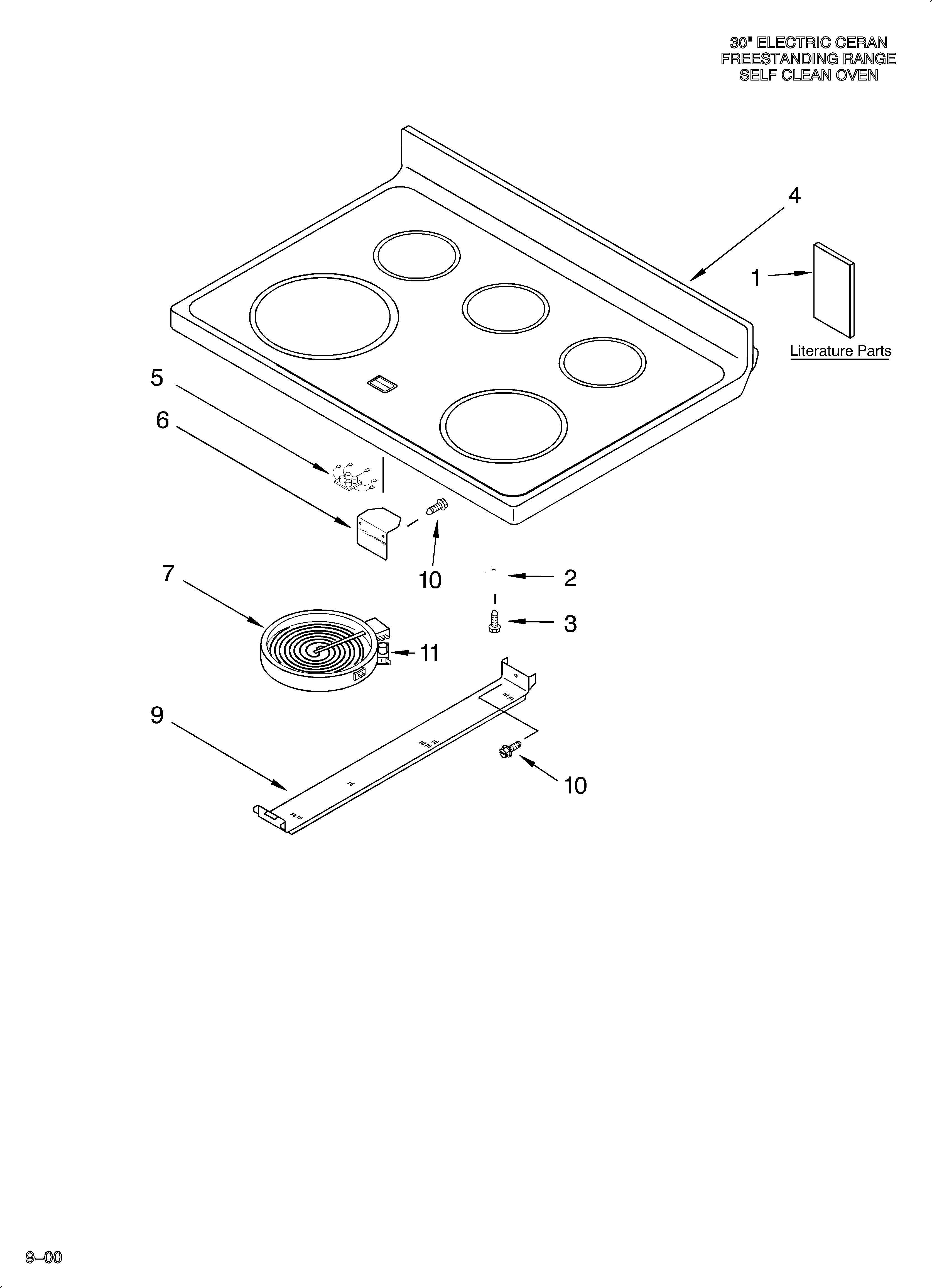 Whirlpool RF199LXHQ1 cooktop/literature diagram