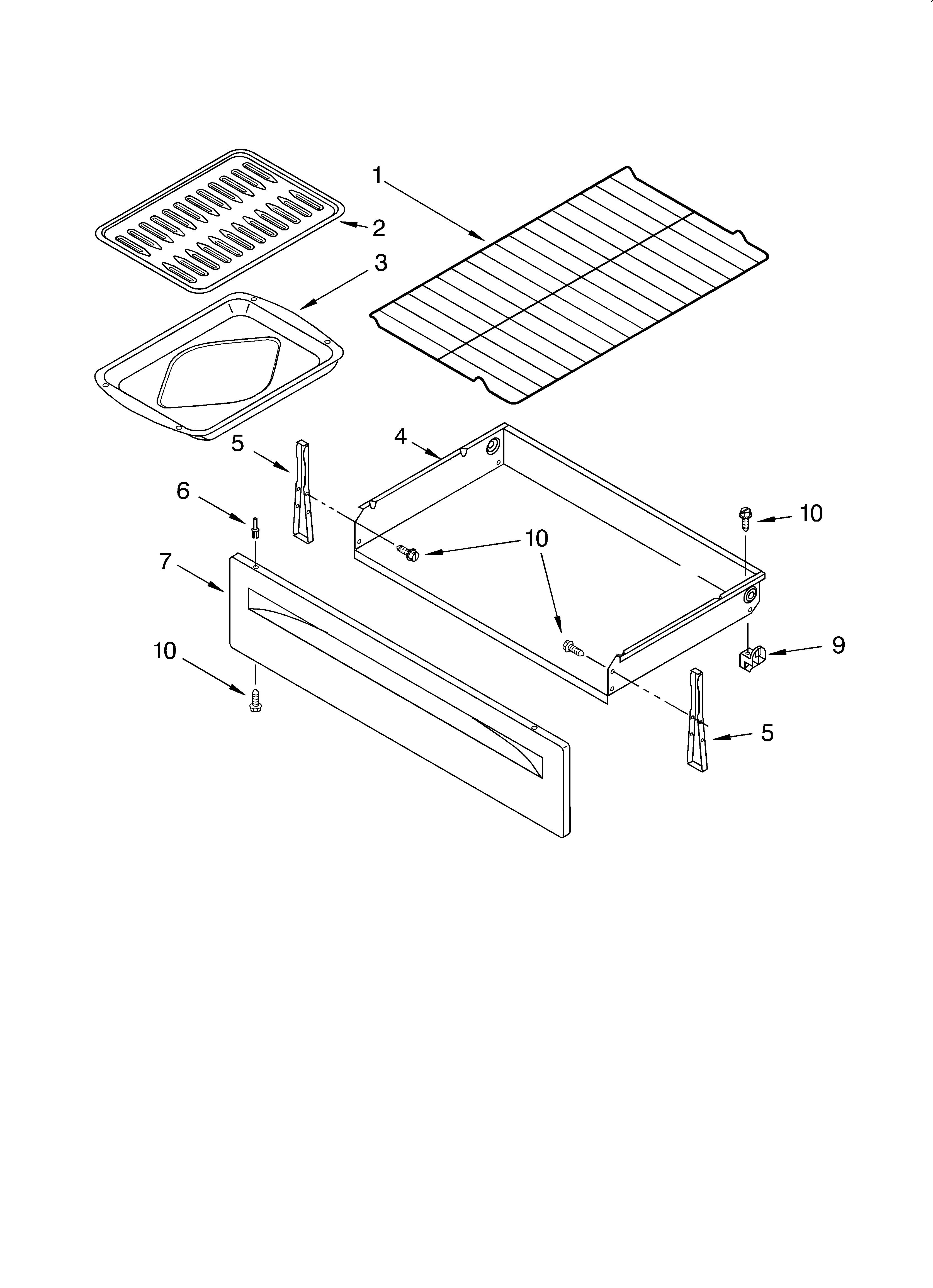 Whirlpool RF199LXHQ1 drawer and broiler diagram