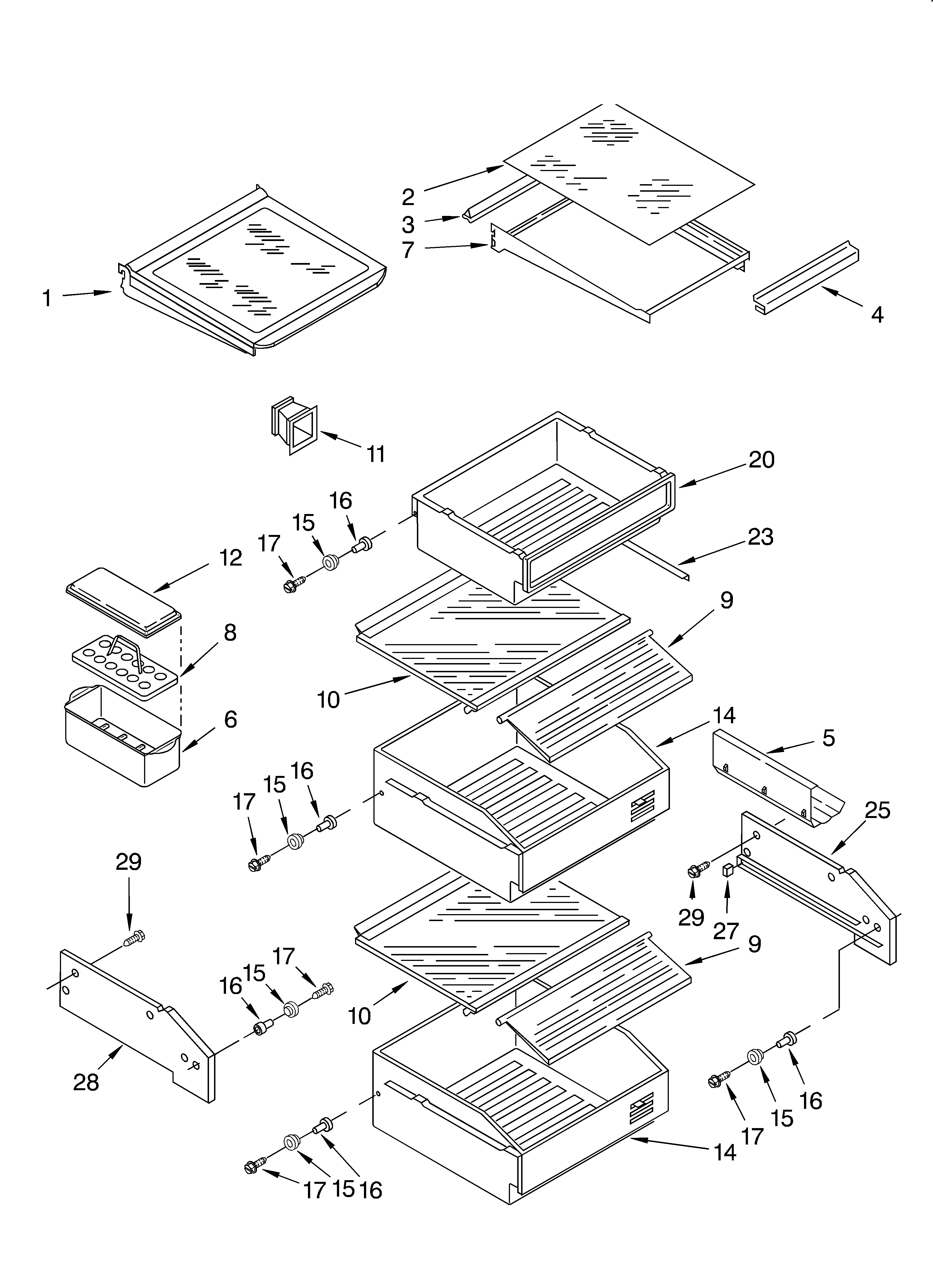 KitchenAid KSSS42QJX00 refrigerator shelf diagram