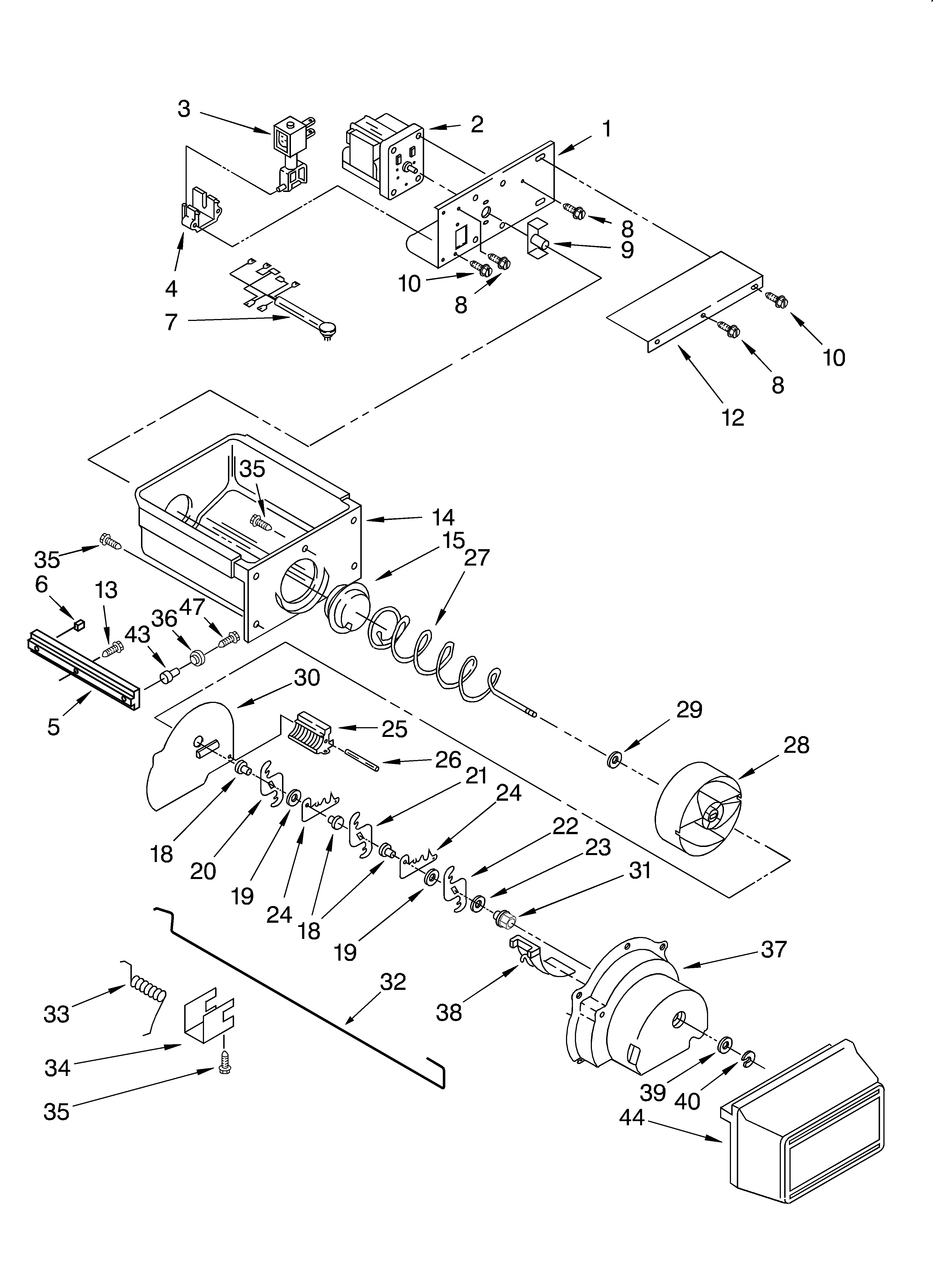 KitchenAid KSSS42QJX00 motor and ice container diagram