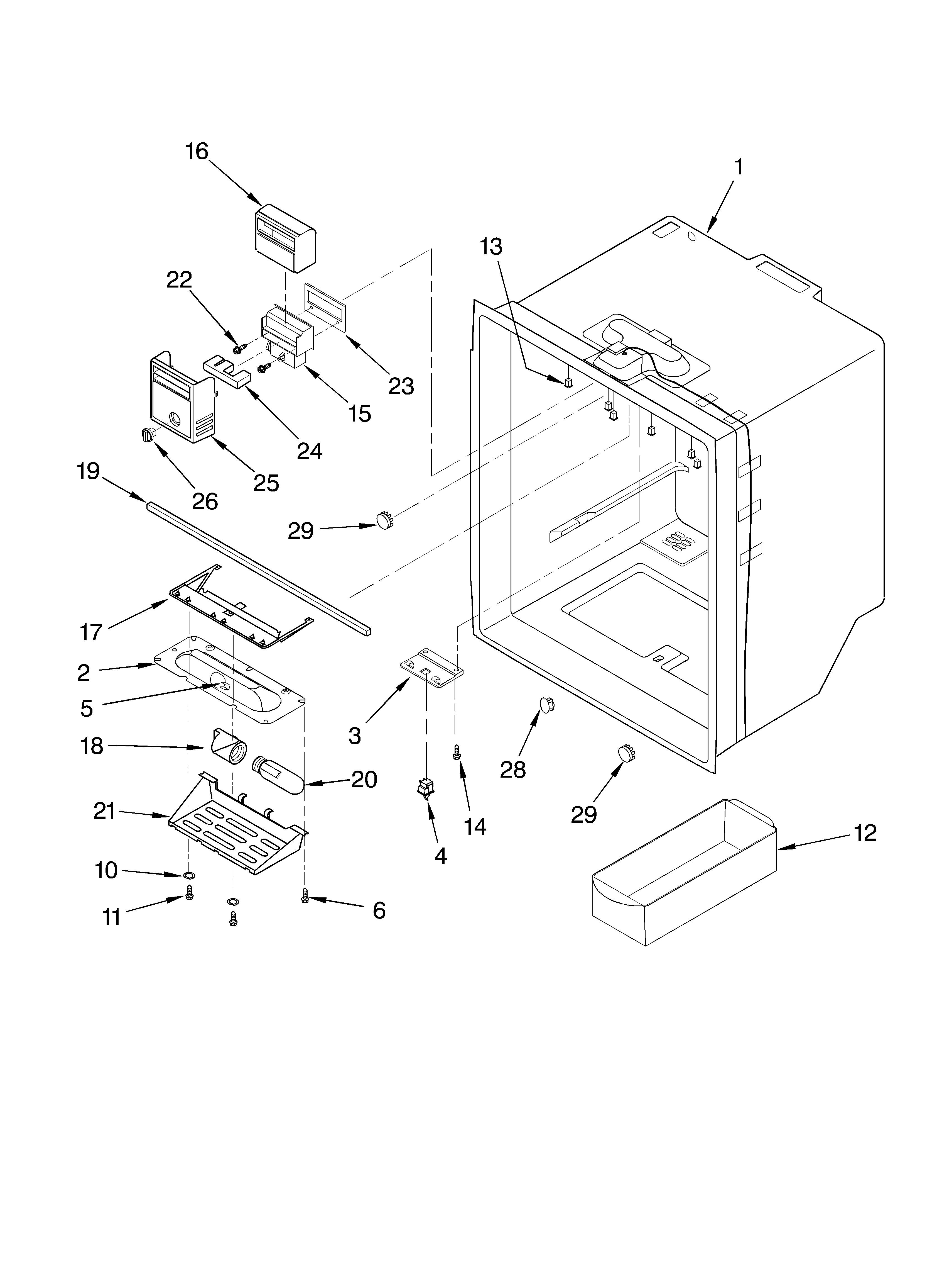 KitchenAid KBRS22KGBL3 refrigerator liner diagram