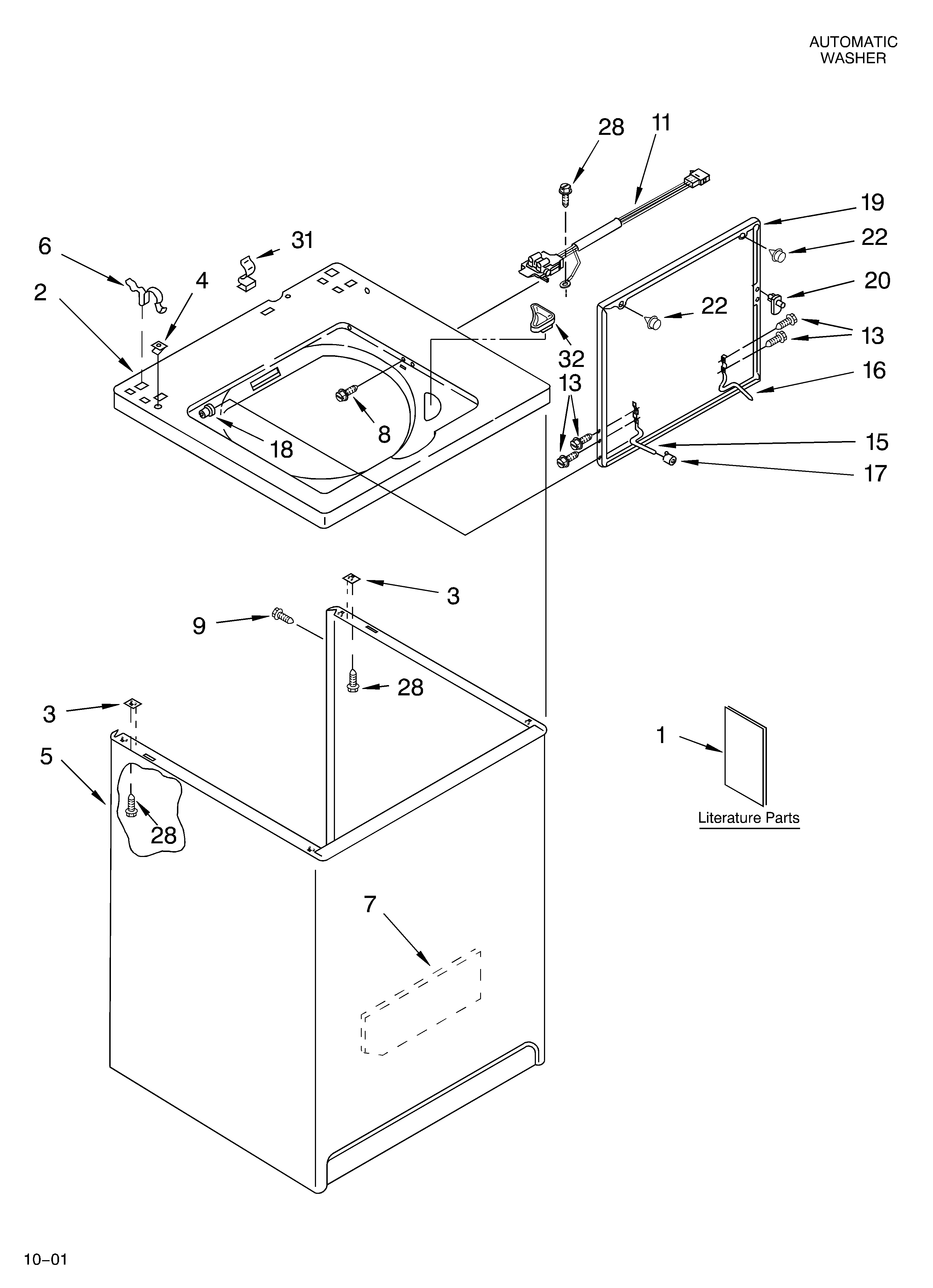 Whirlpool LSQ7030KQ0 top and cabinet/literature diagram