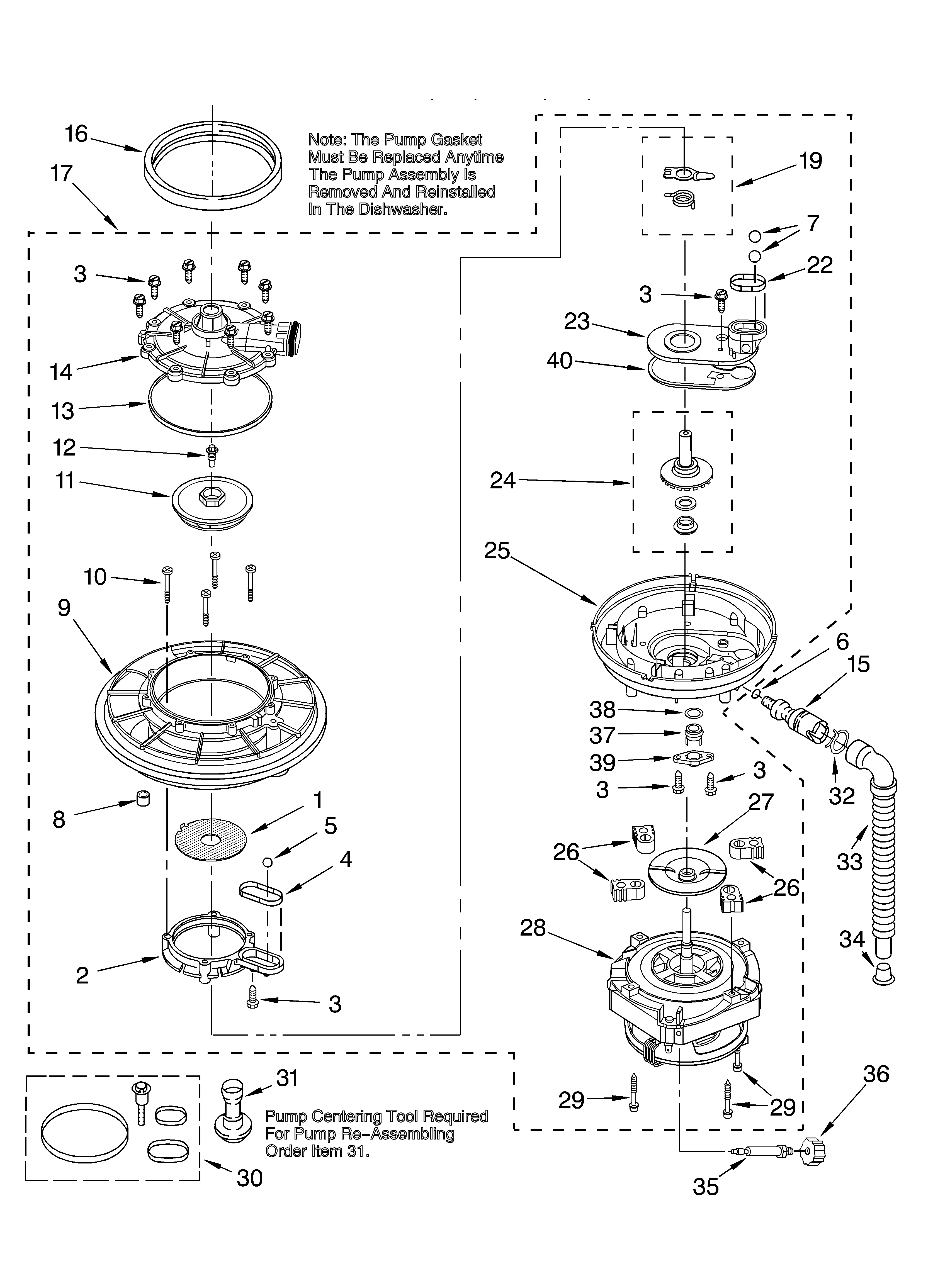 Whirlpool DU951PWKB1 pump and motor diagram