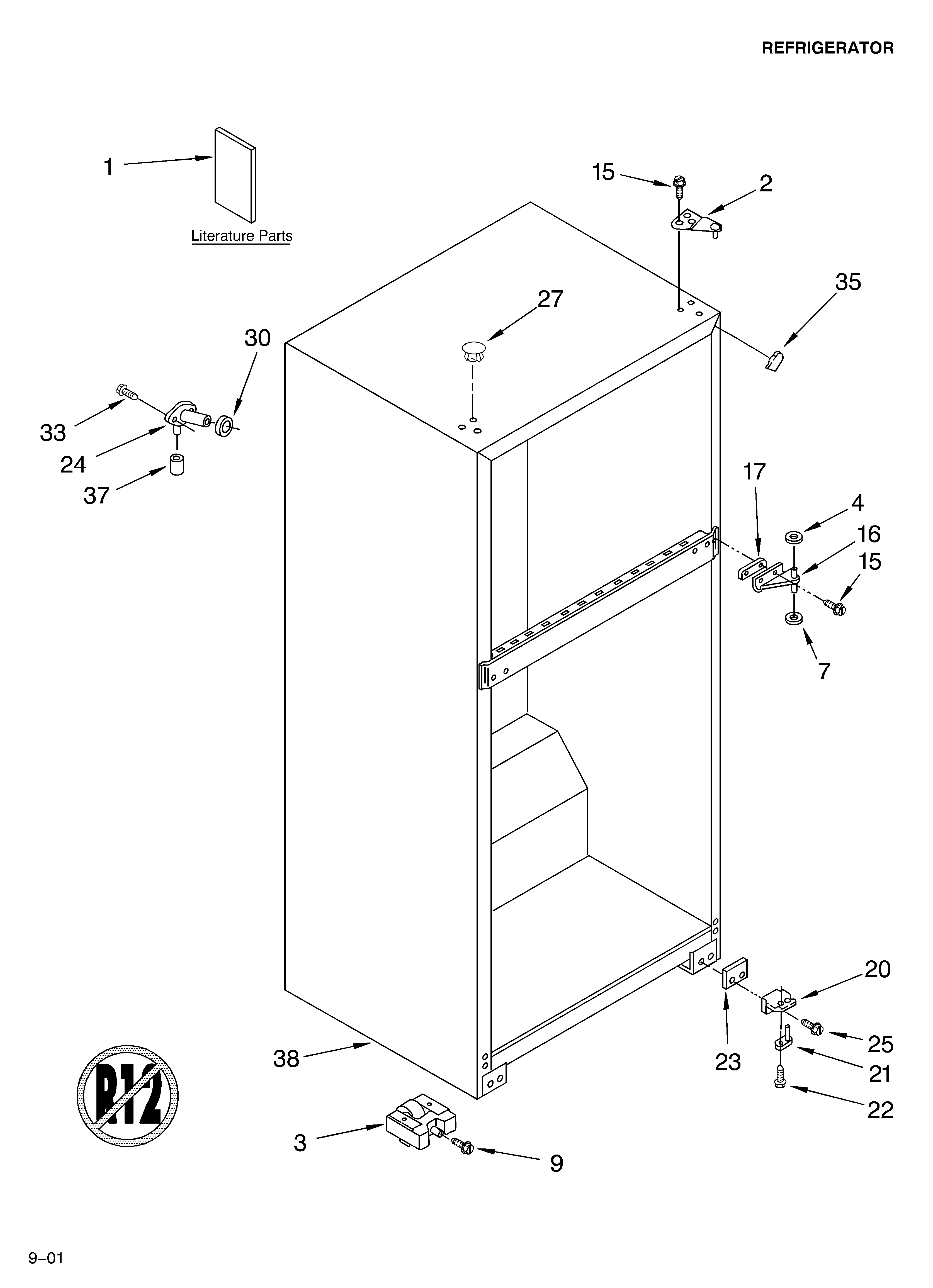 Roper RT14BKXKQ00 cabinet/literature diagram