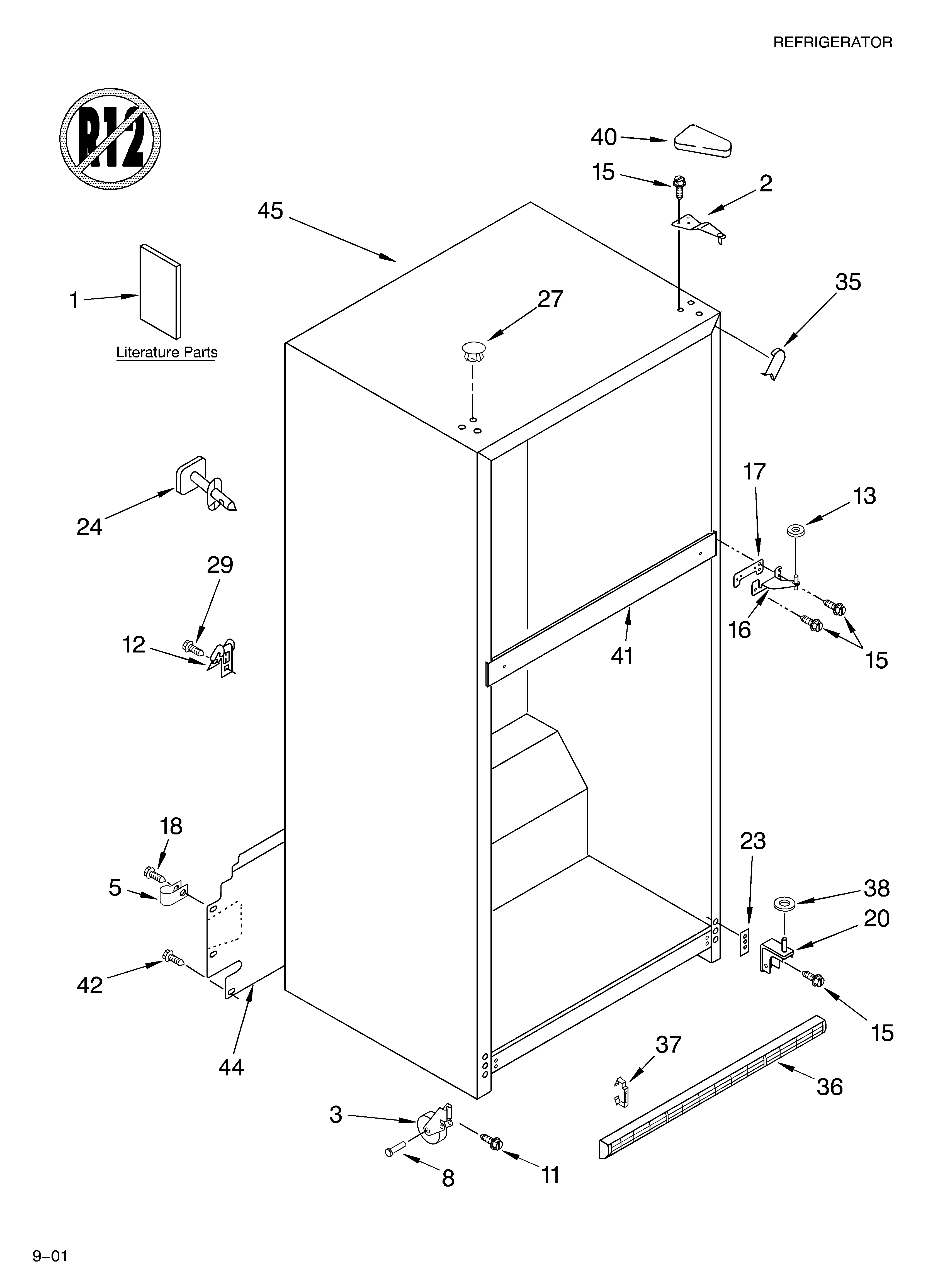 KitchenAid KTRC19MKBL00 cabinet/literature diagram