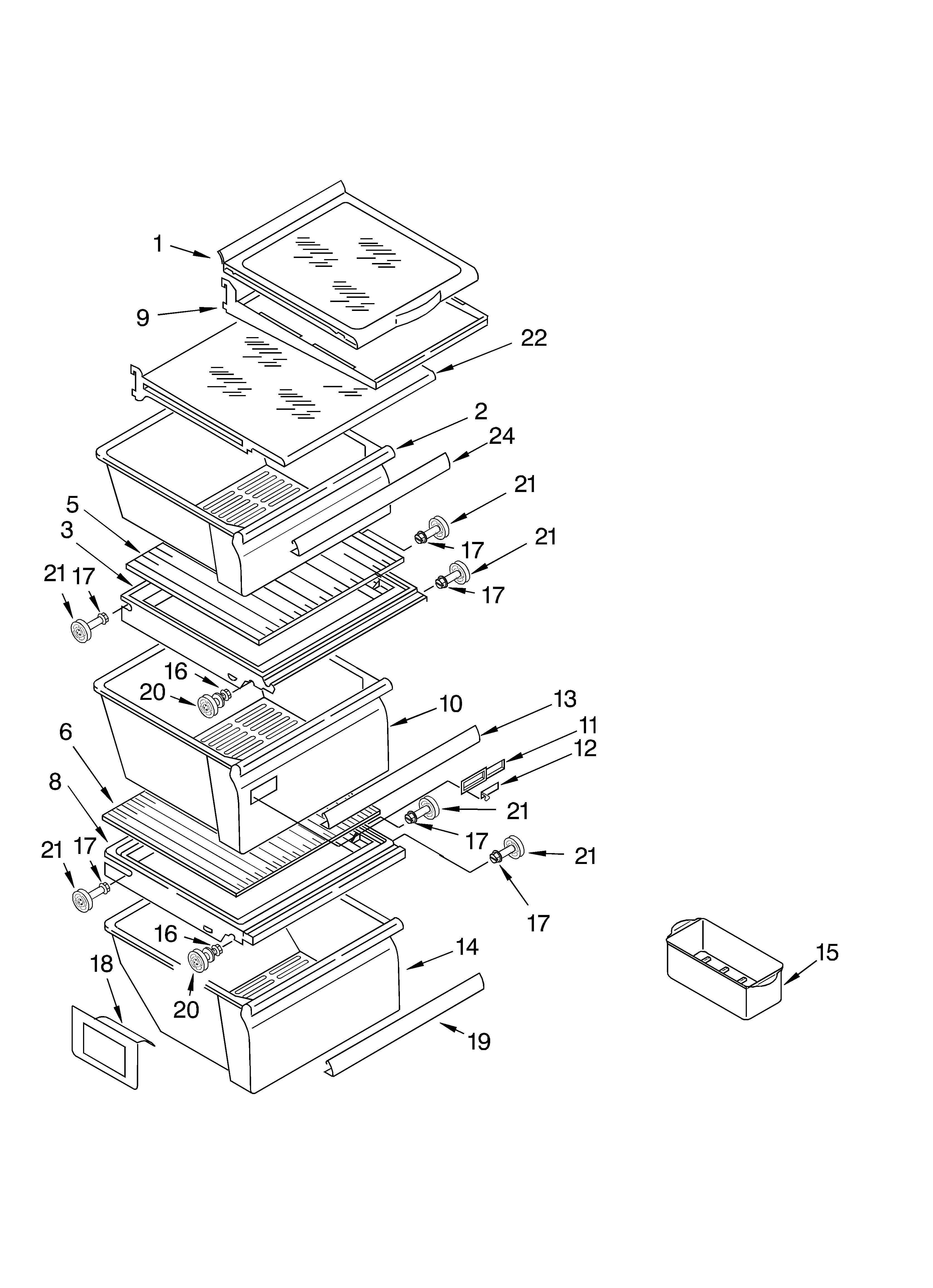 Whirlpool GD22SFXHS05 refrigerator shelf diagram