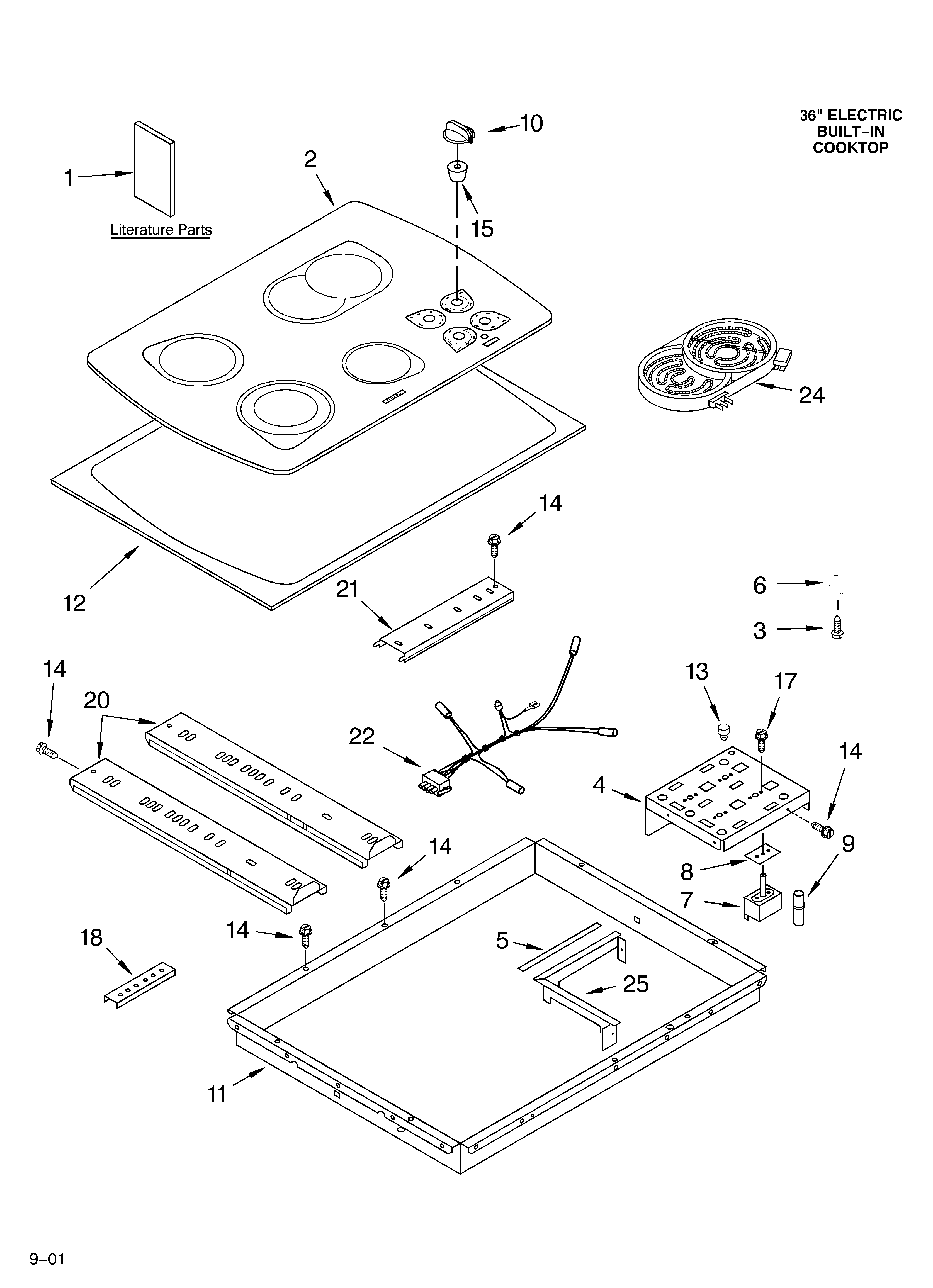 KitchenAid KECC507KSS0 cooktop/literature diagram