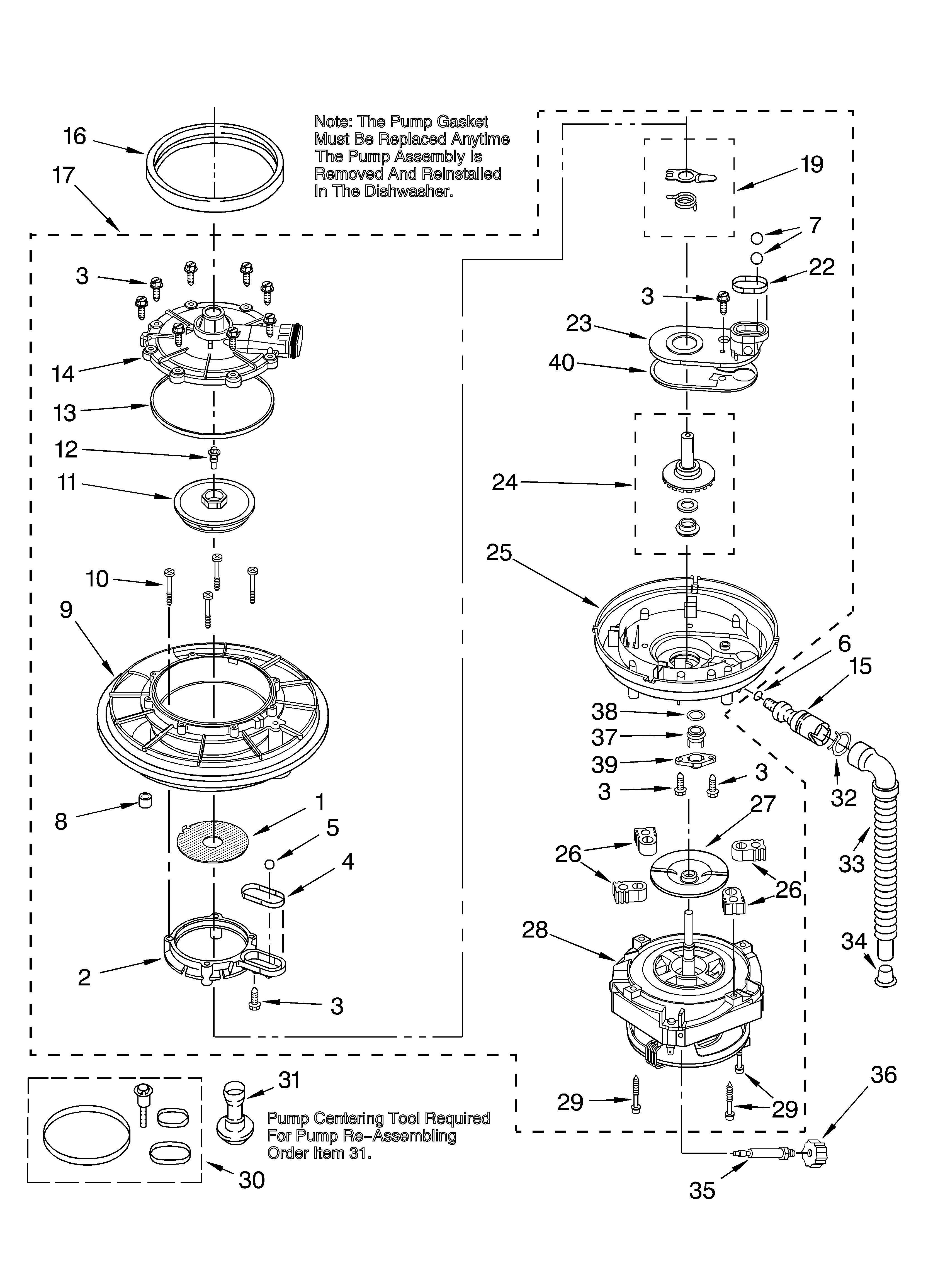 Whirlpool DU950PWKQ1 pump and motor diagram