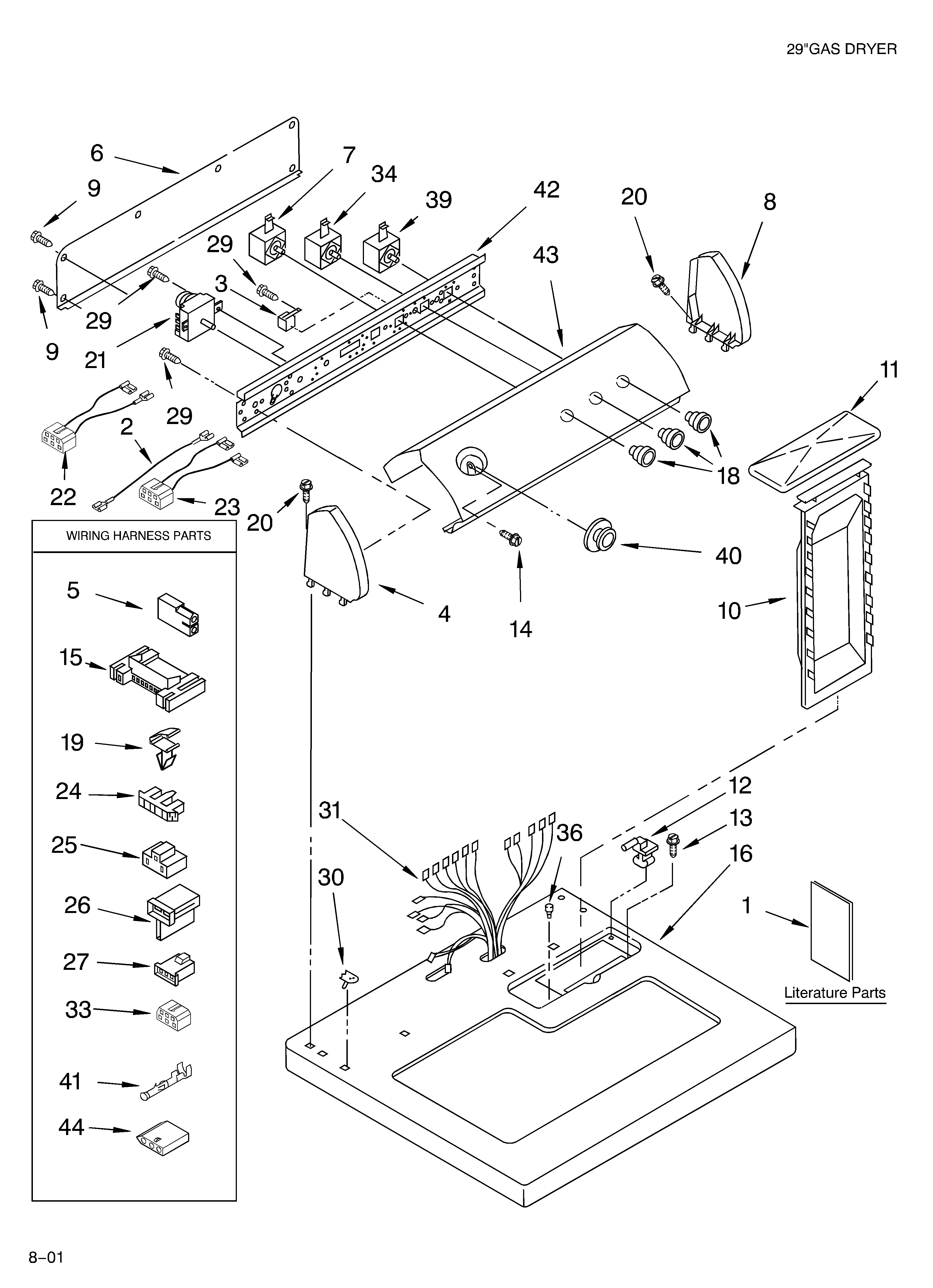 Whirlpool LGR7620KT0 top and console/literature diagram
