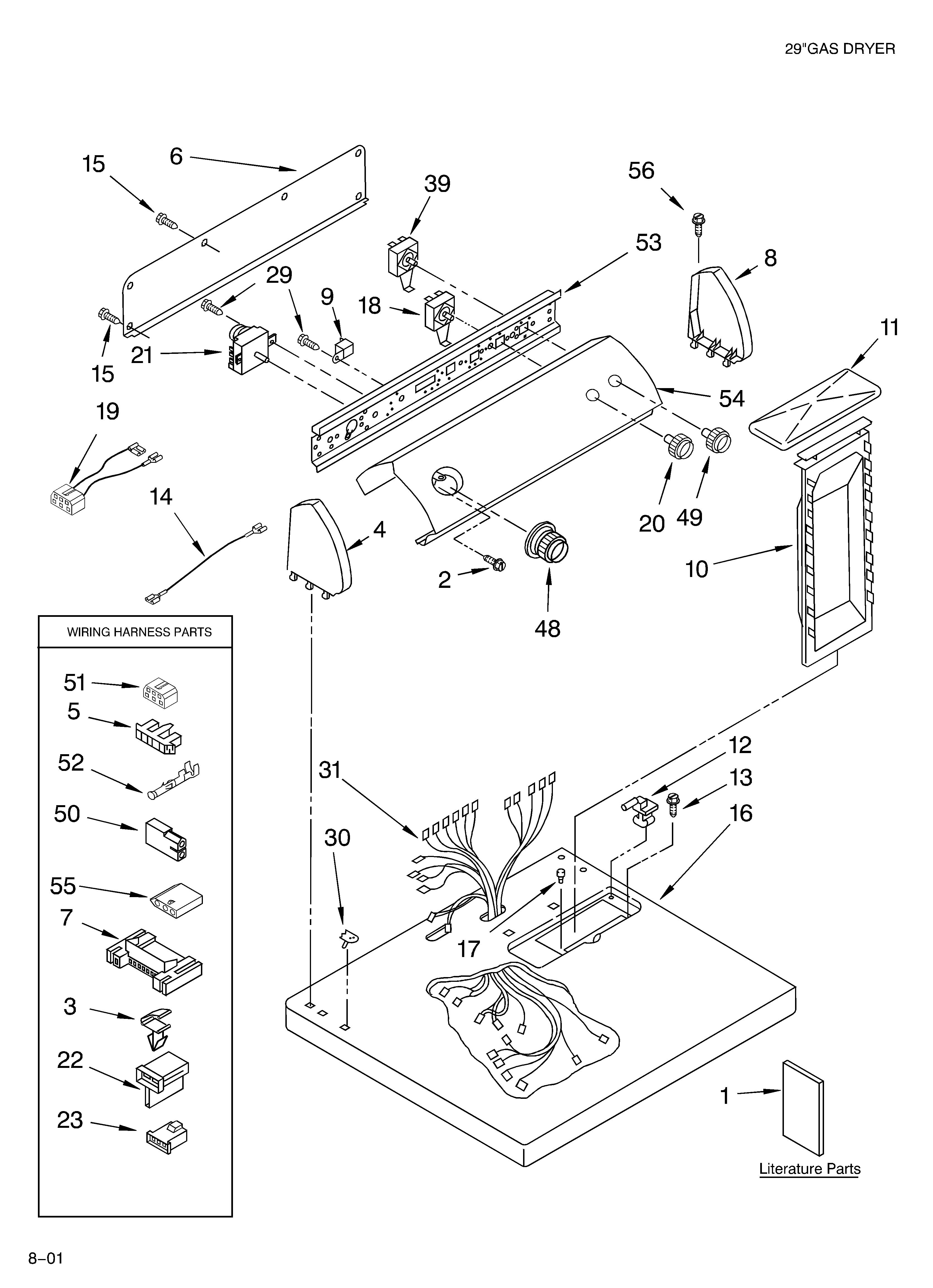 Whirlpool LGR5700KQ0 top and console/literature diagram
