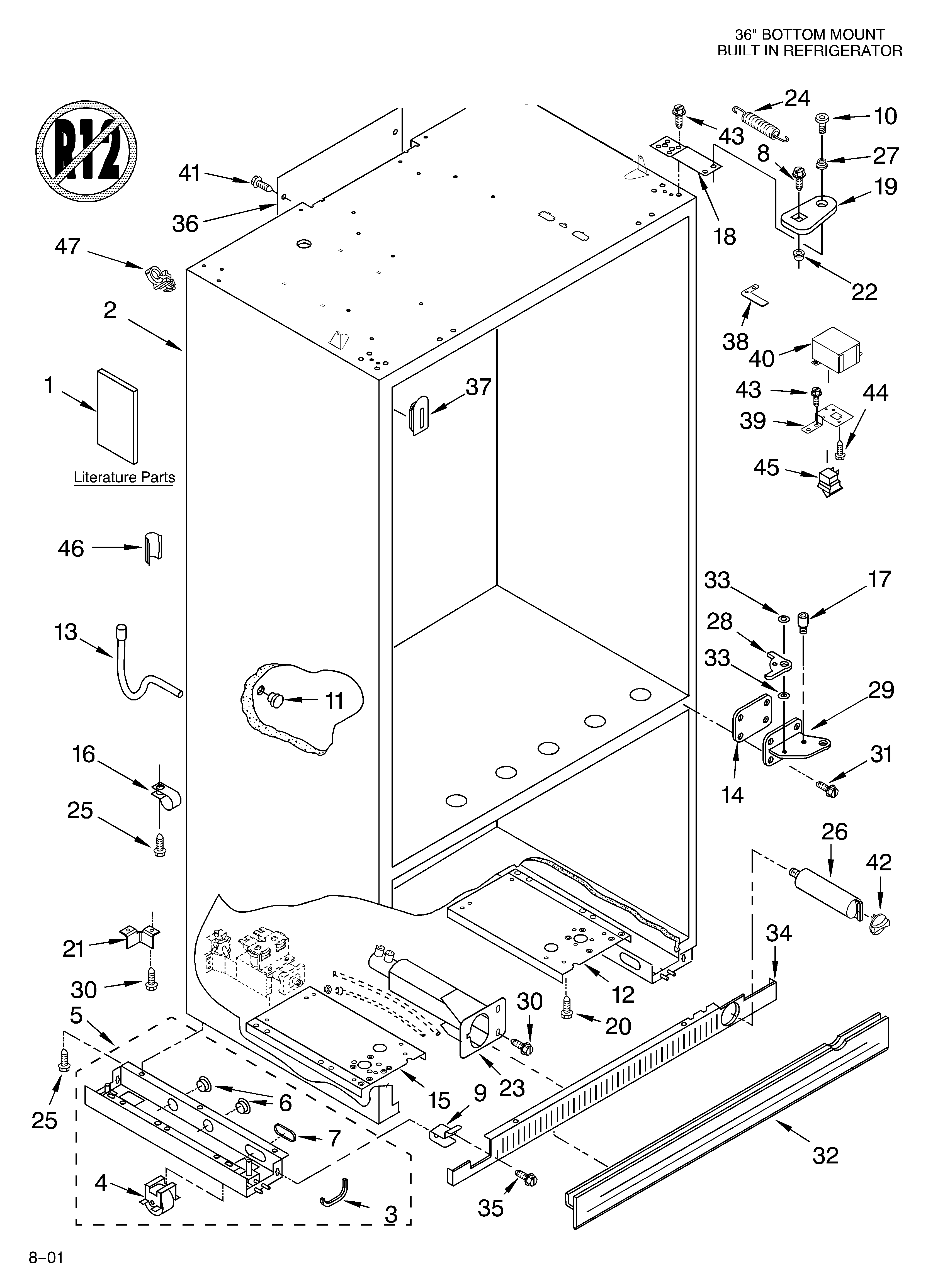 KitchenAid KBRS36FKT00 cabinet/literature diagram