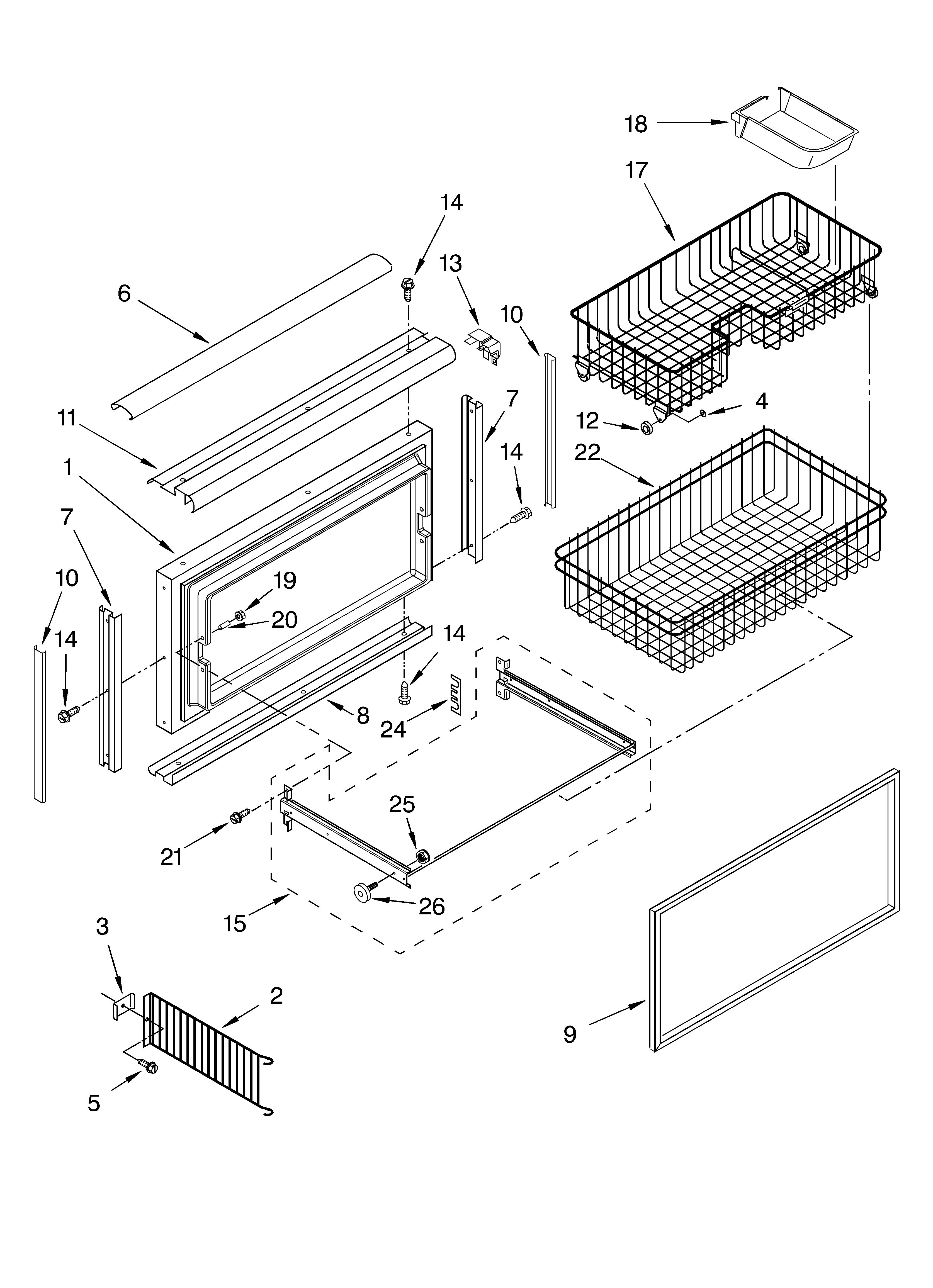 KitchenAid KBRS36FKT00 freezer door and basket diagram