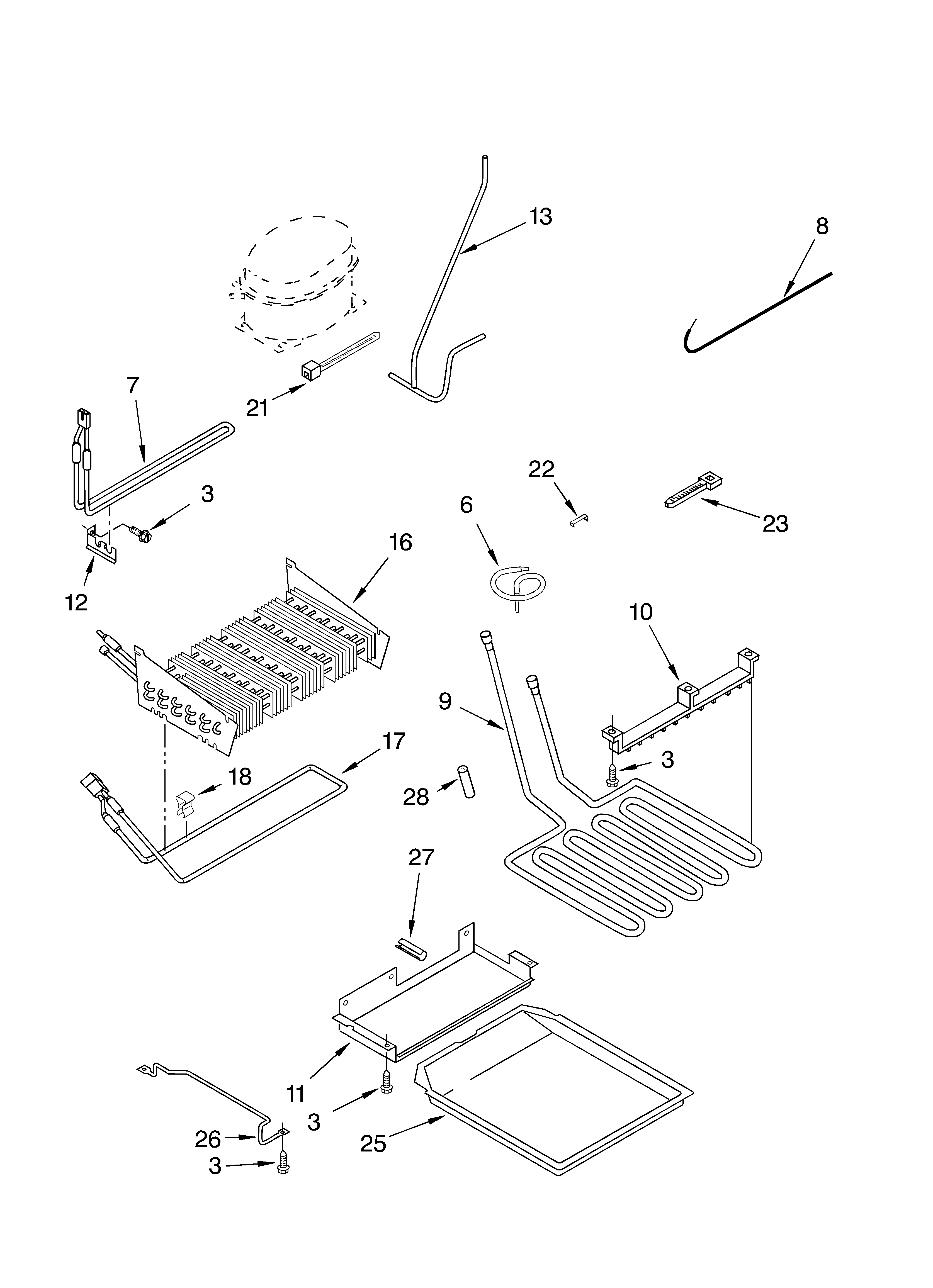 KitchenAid KBRS36FKT00 lower unit and tube diagram