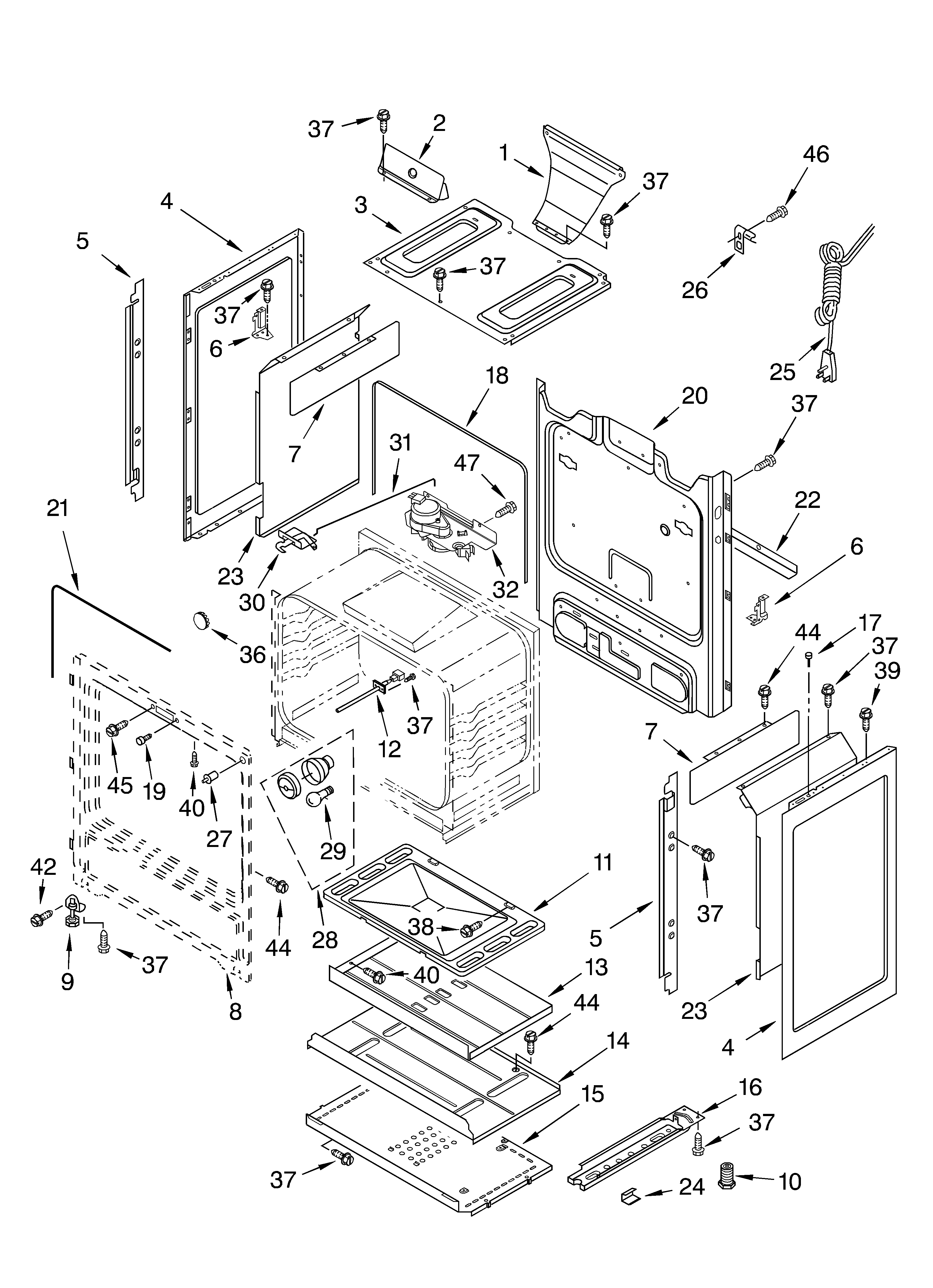 Whirlpool SF387LEKT0 chassis diagram