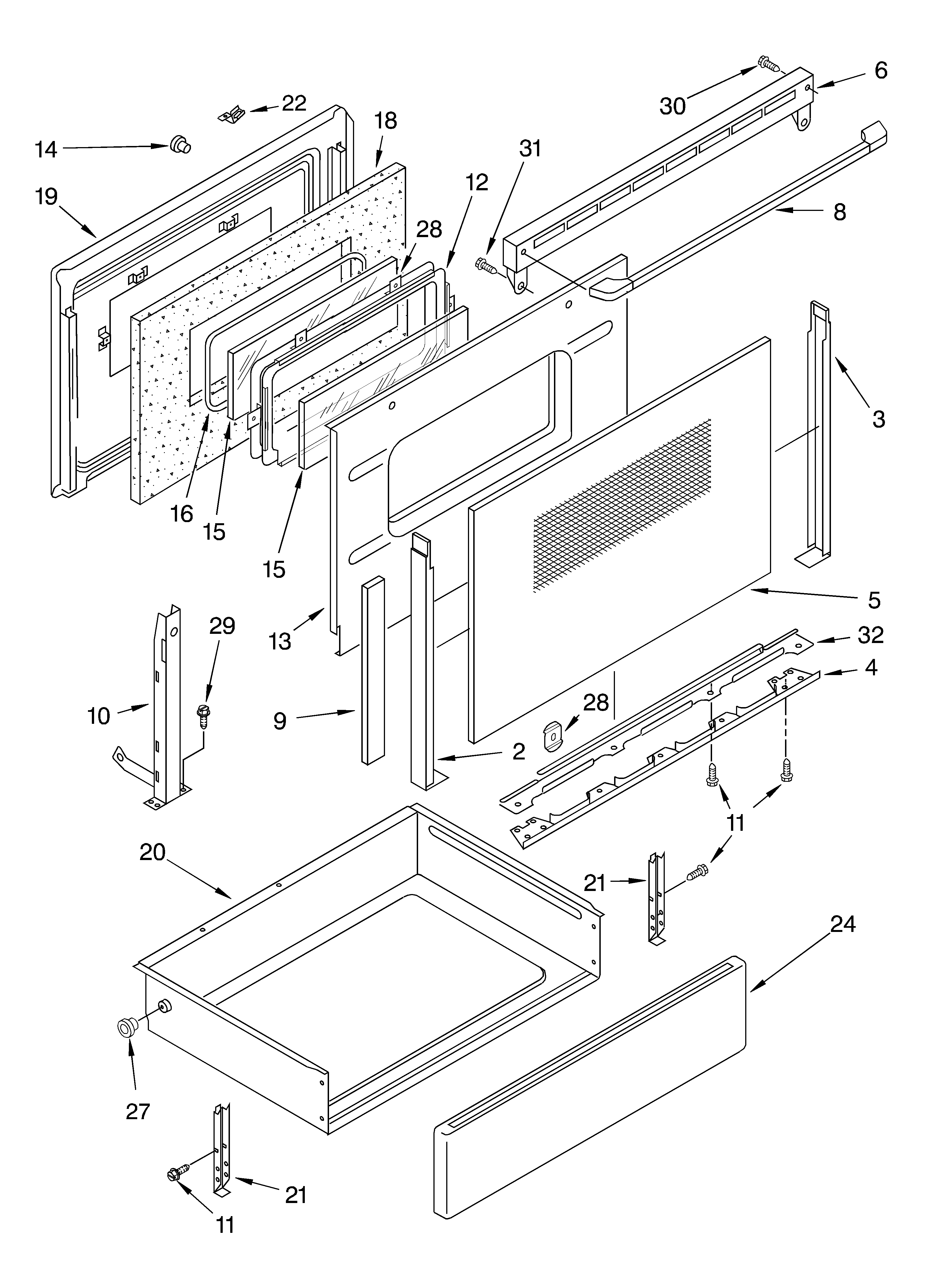 Estate TES400PXHQ0 door and drawer diagram
