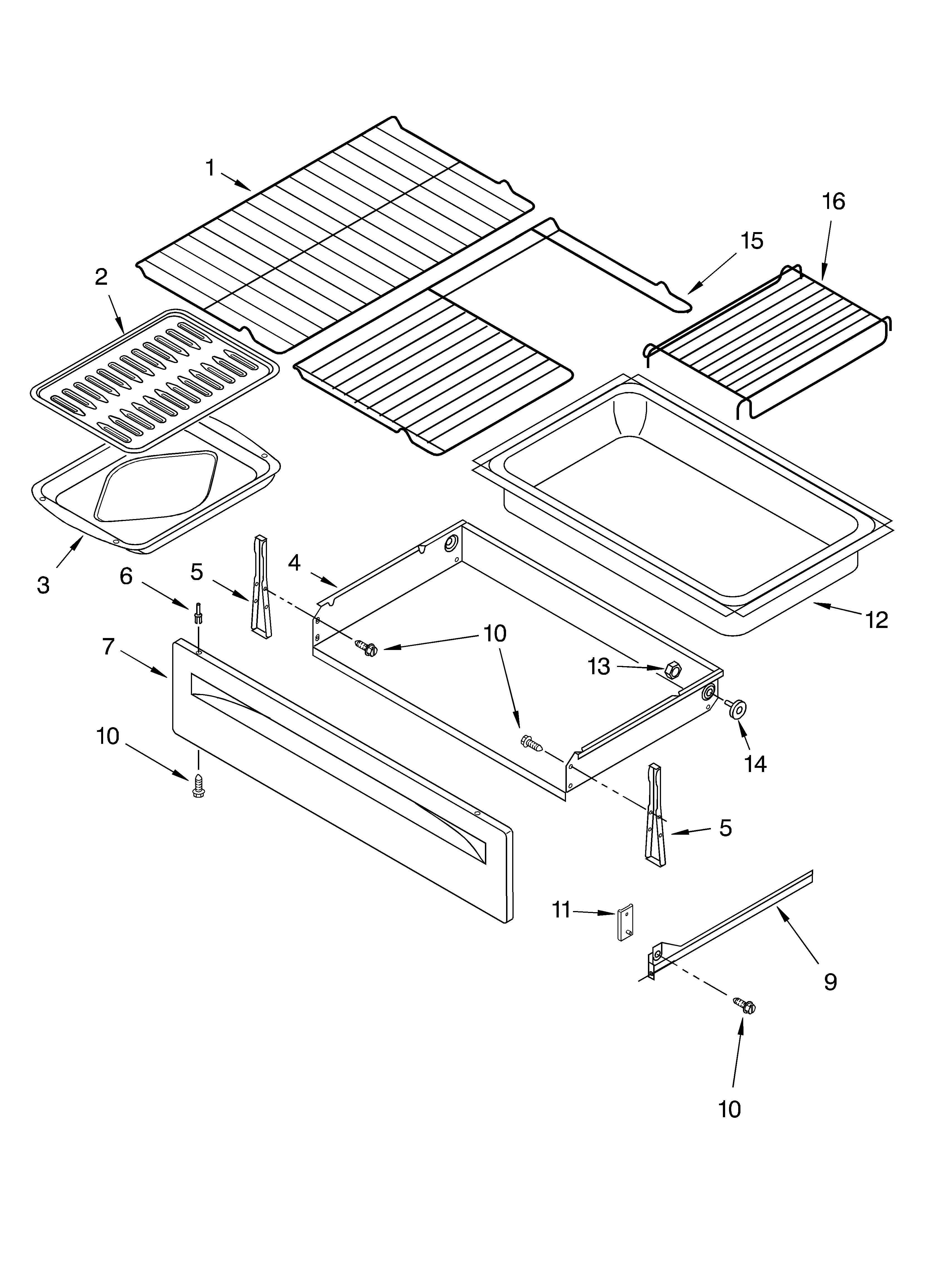 Whirlpool RF390LXKP0 drawer and broiler/optional diagram