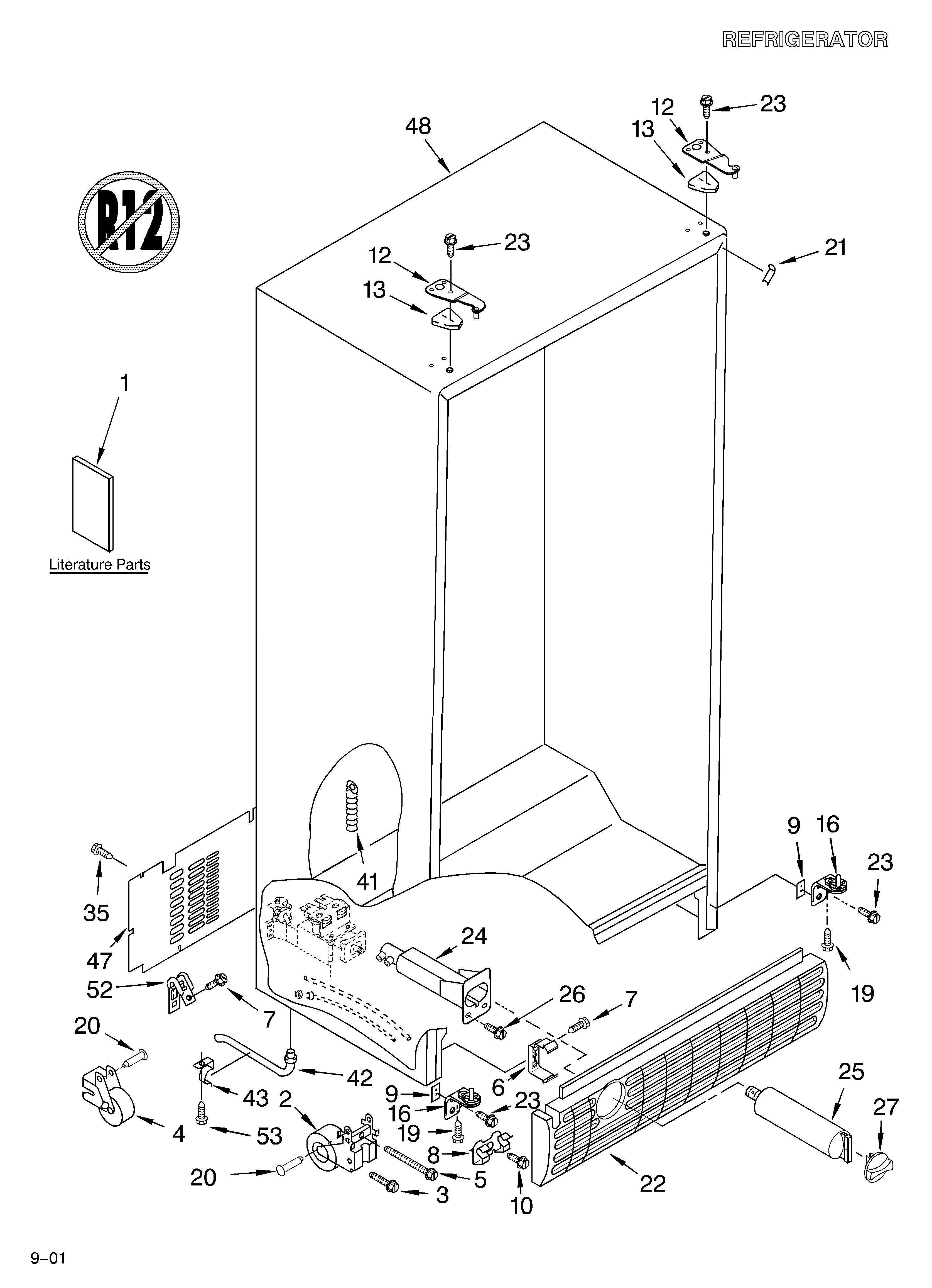 Whirlpool GD25BFCHW00 cabinet/literature diagram