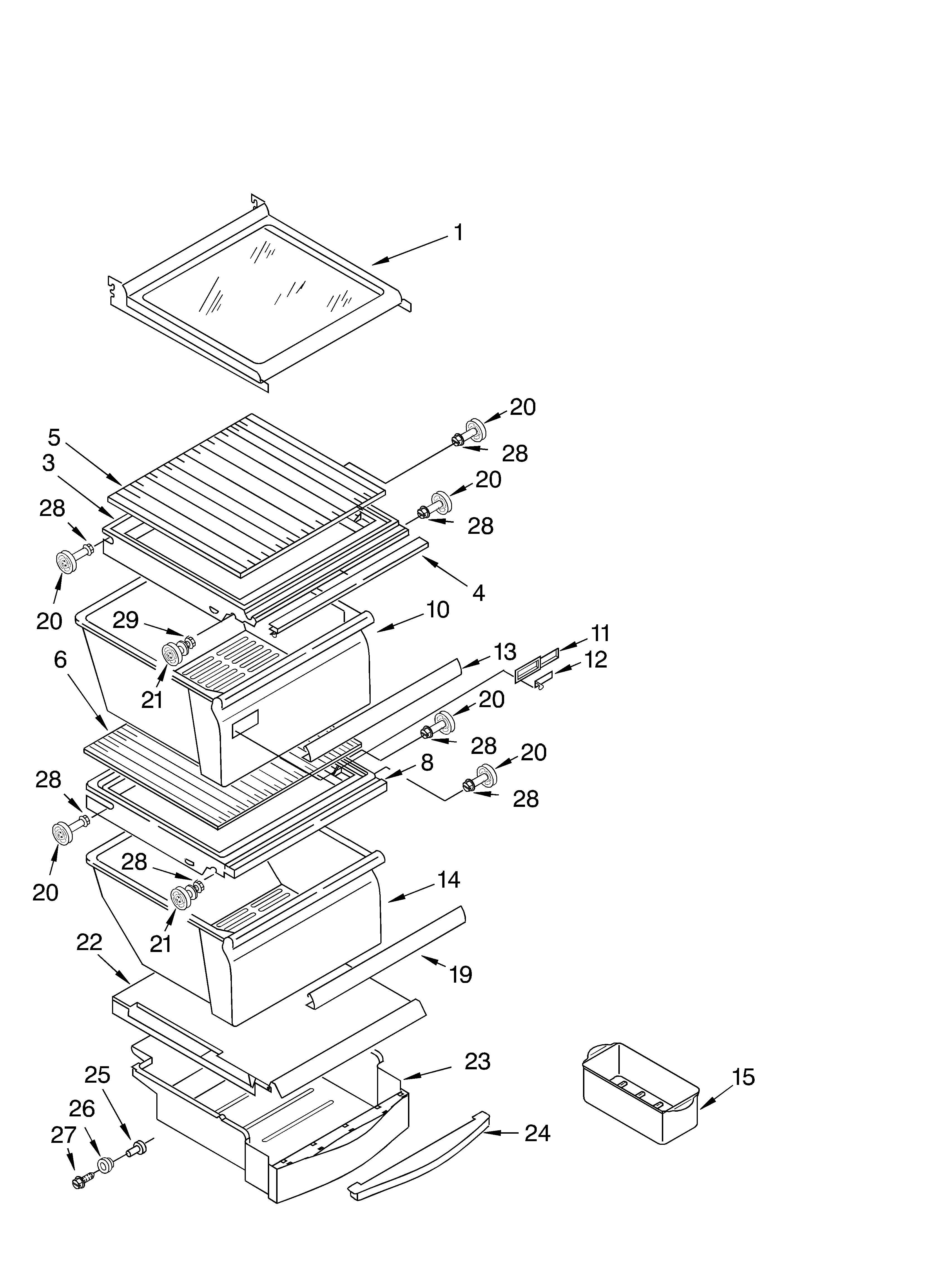 Whirlpool GD25SSFCHS10 refrigerator shelf diagram