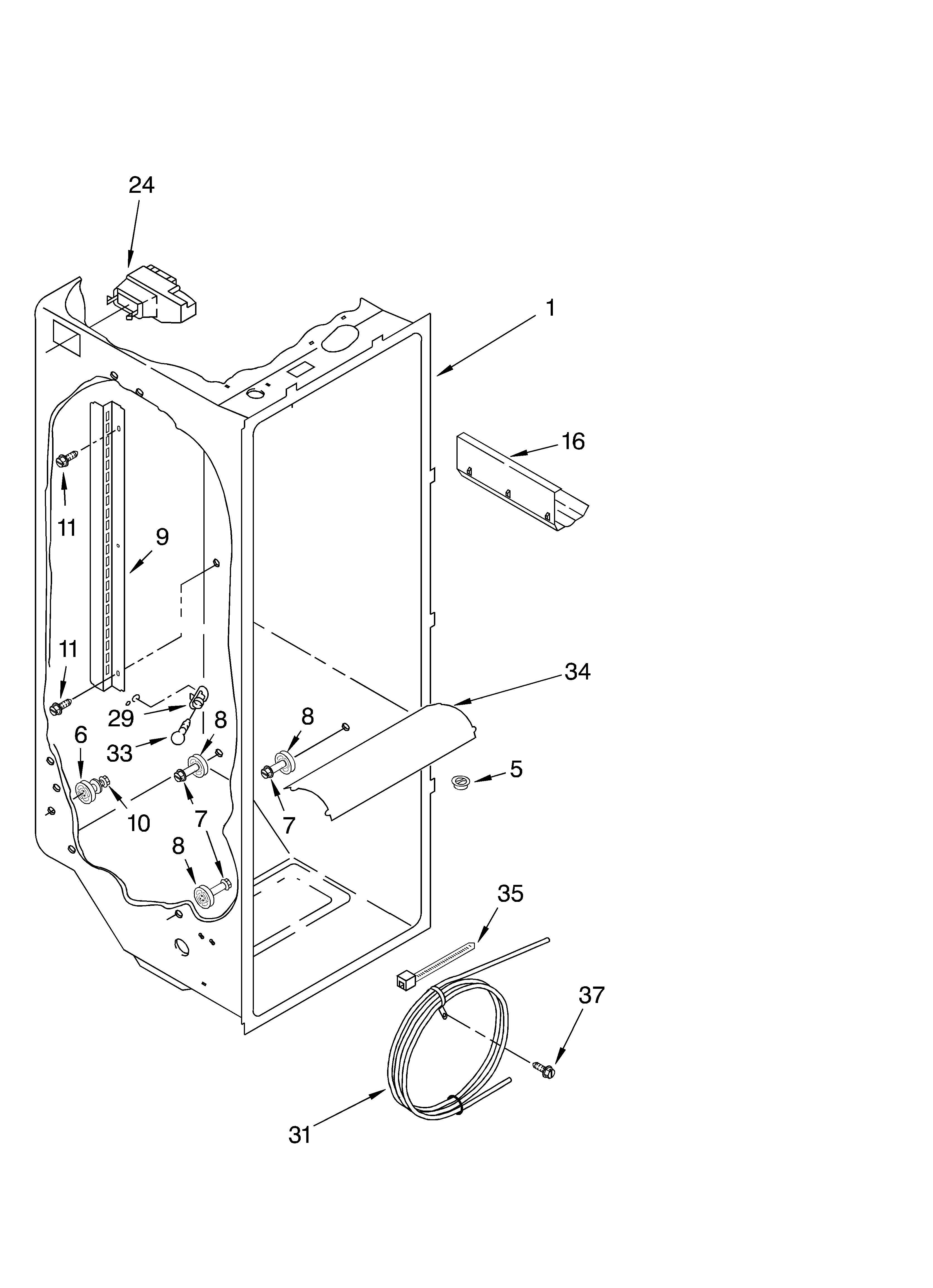 KitchenAid KSBS25FJBL00 refrigerator liner diagram