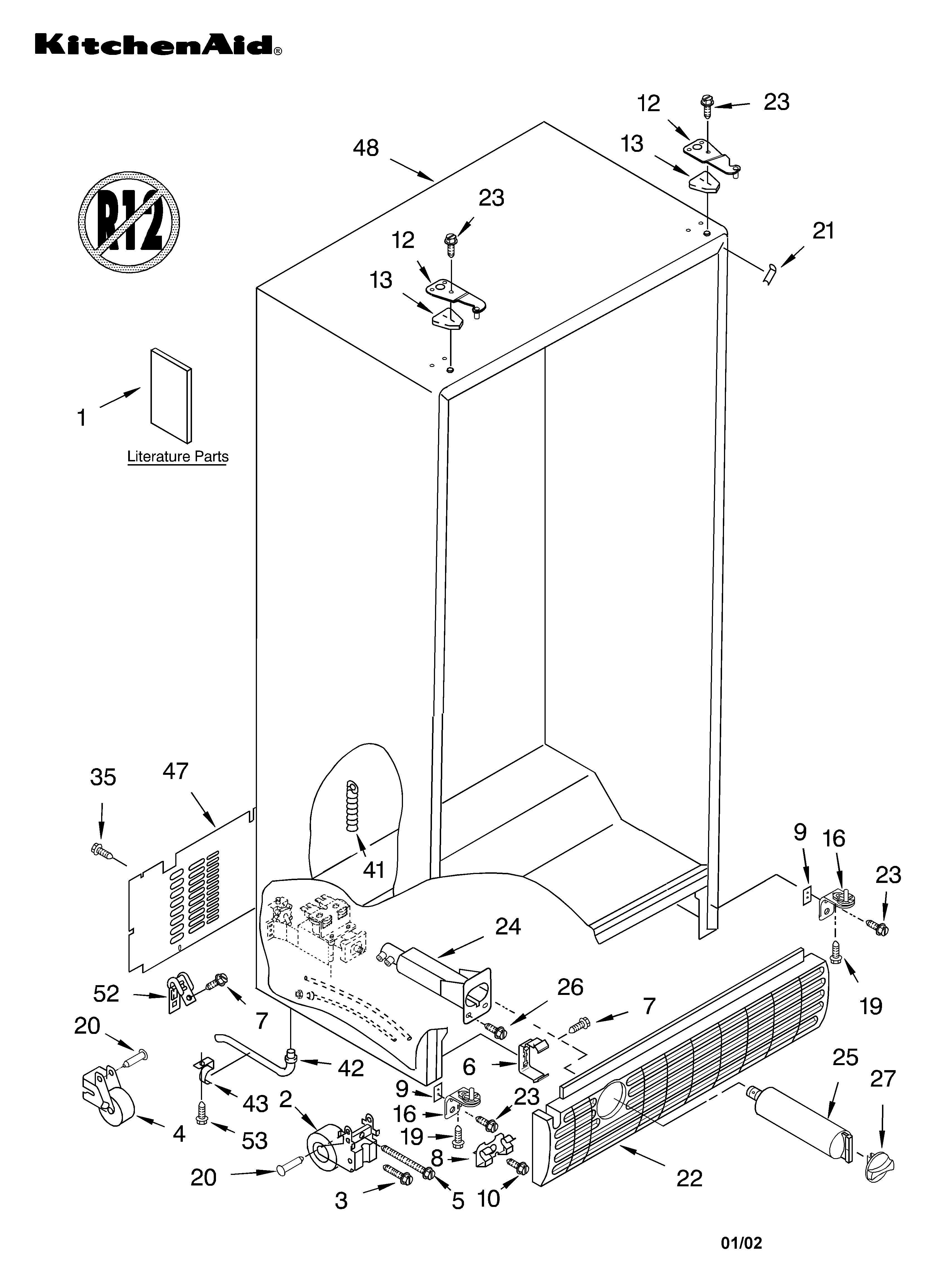 KitchenAid KSBS25FJBT01 cabinet/literature diagram