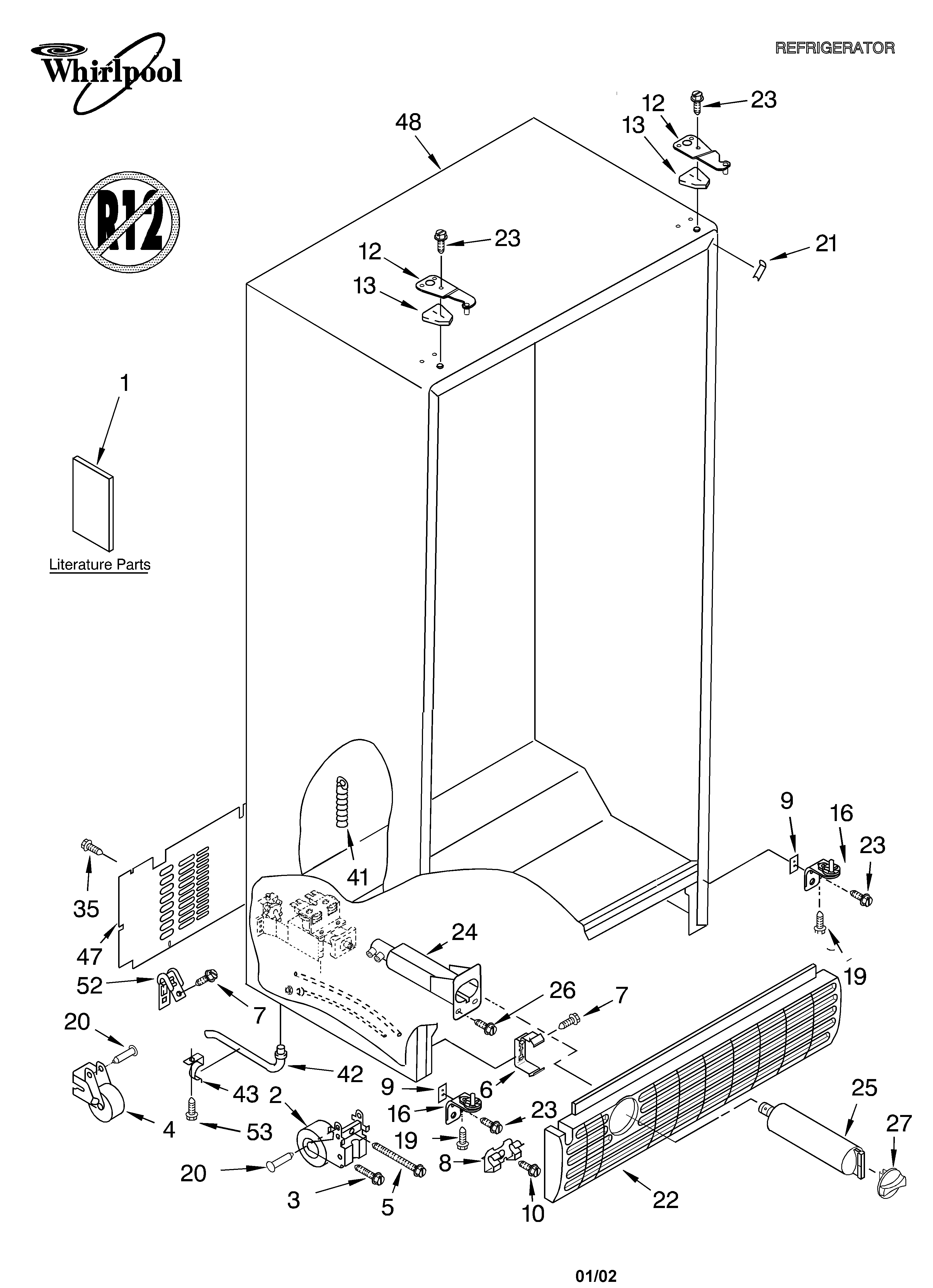 Whirlpool GD25FFCHT01 cabinet/literature diagram