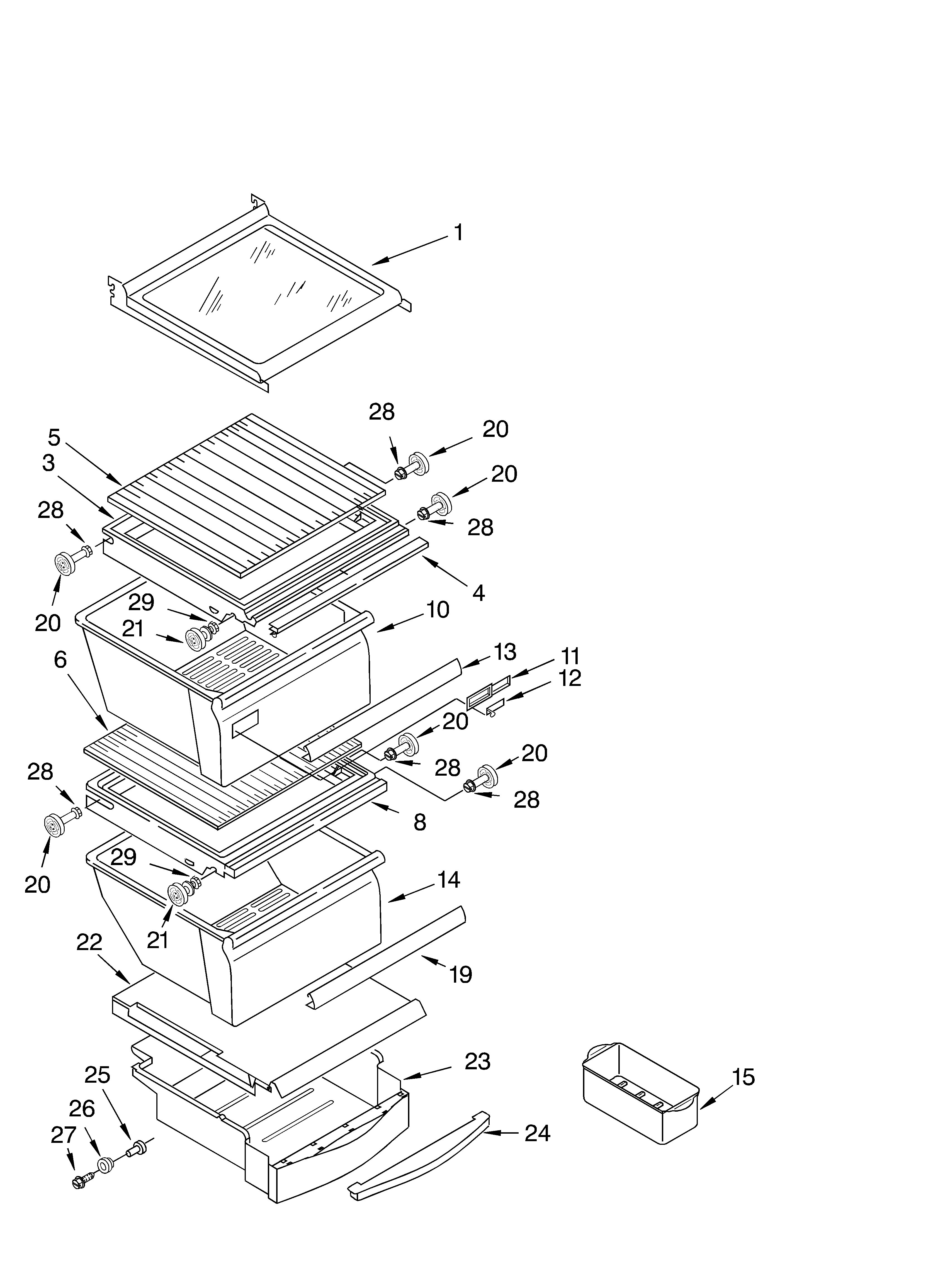 Whirlpool GD25FFCHT01 refrigerator shelf diagram