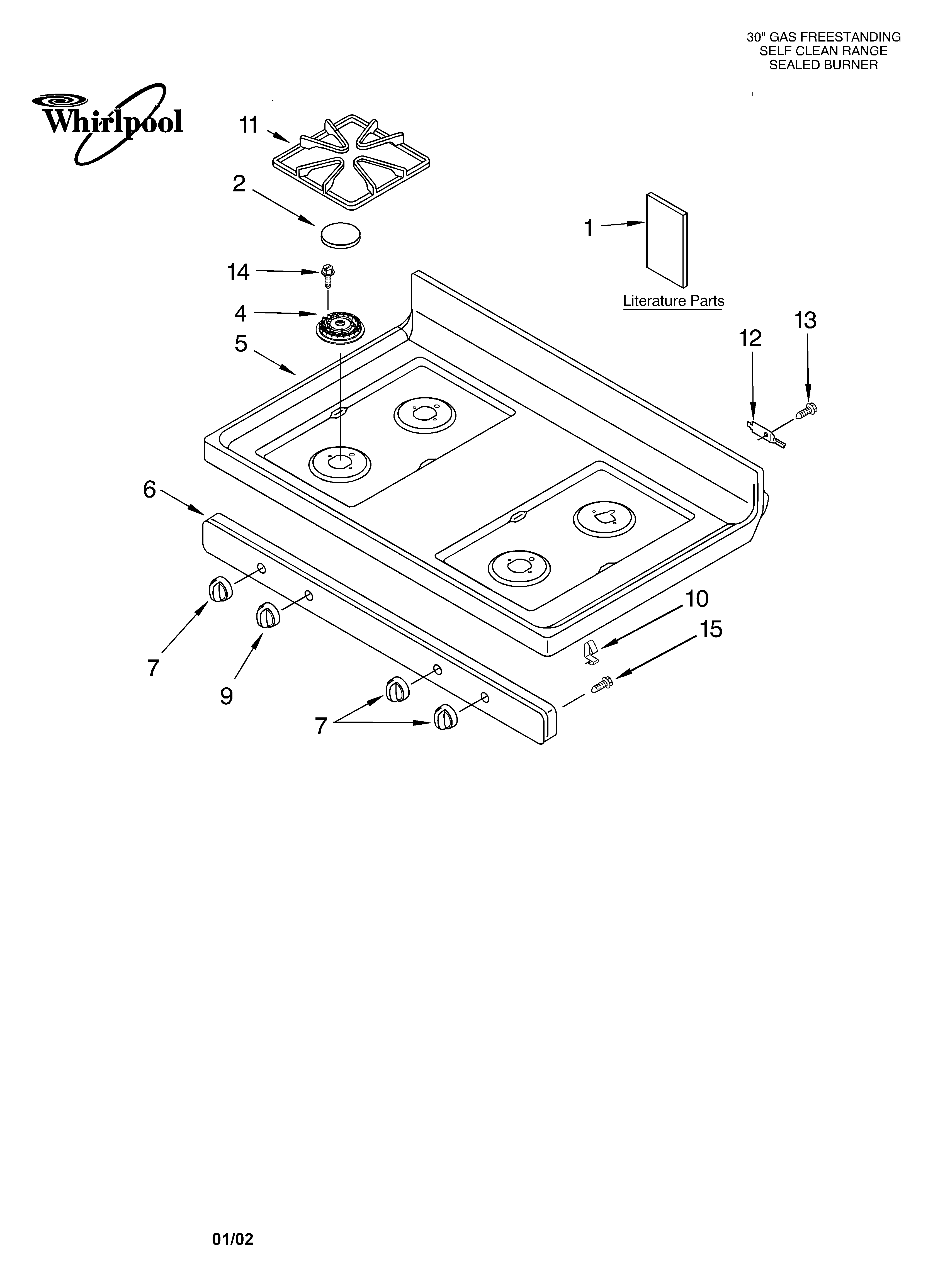 Whirlpool SF367LEKW0 cooktop/literature diagram