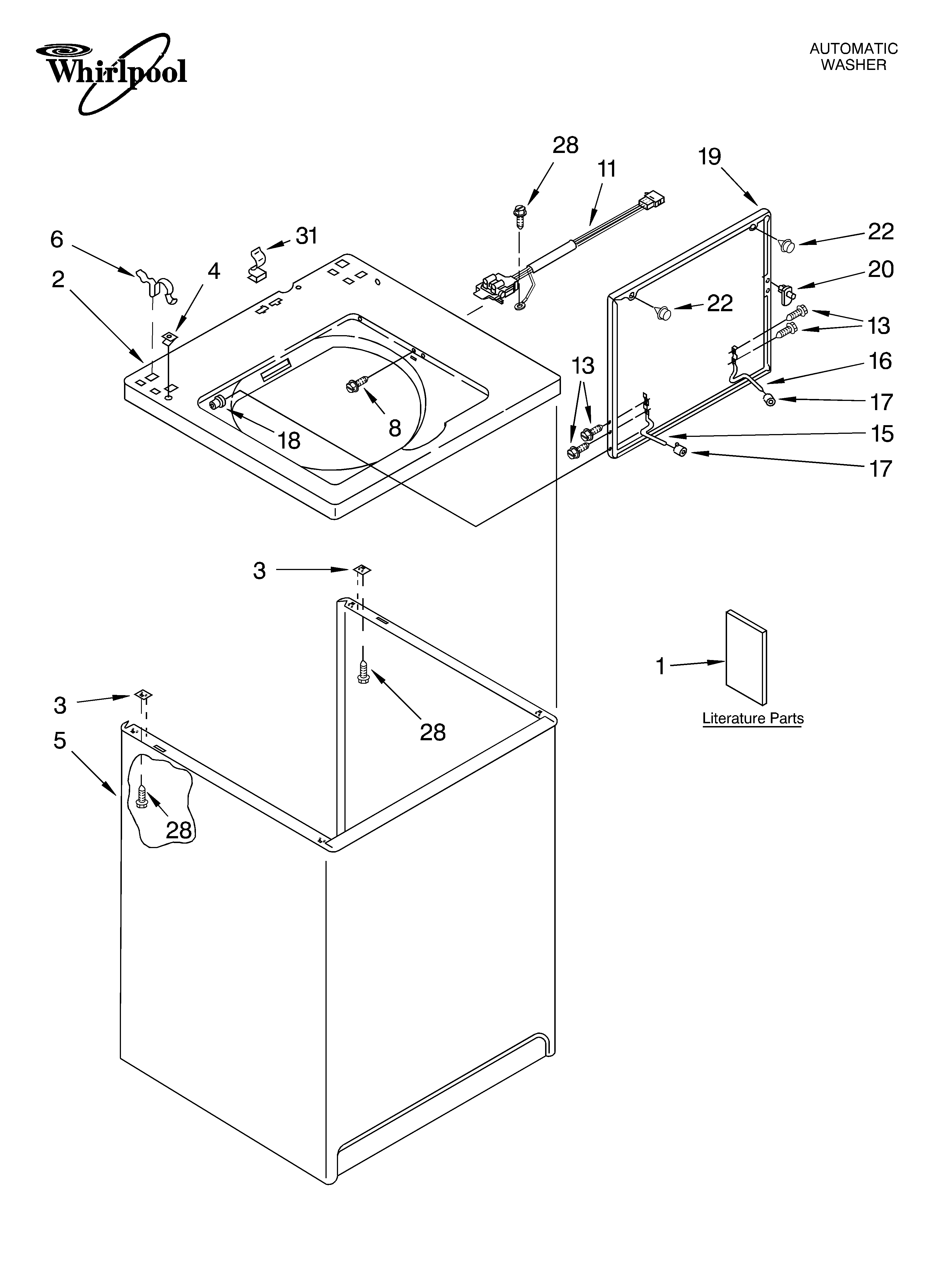 Whirlpool LSR6132HQ1 top and cabinet/literature diagram